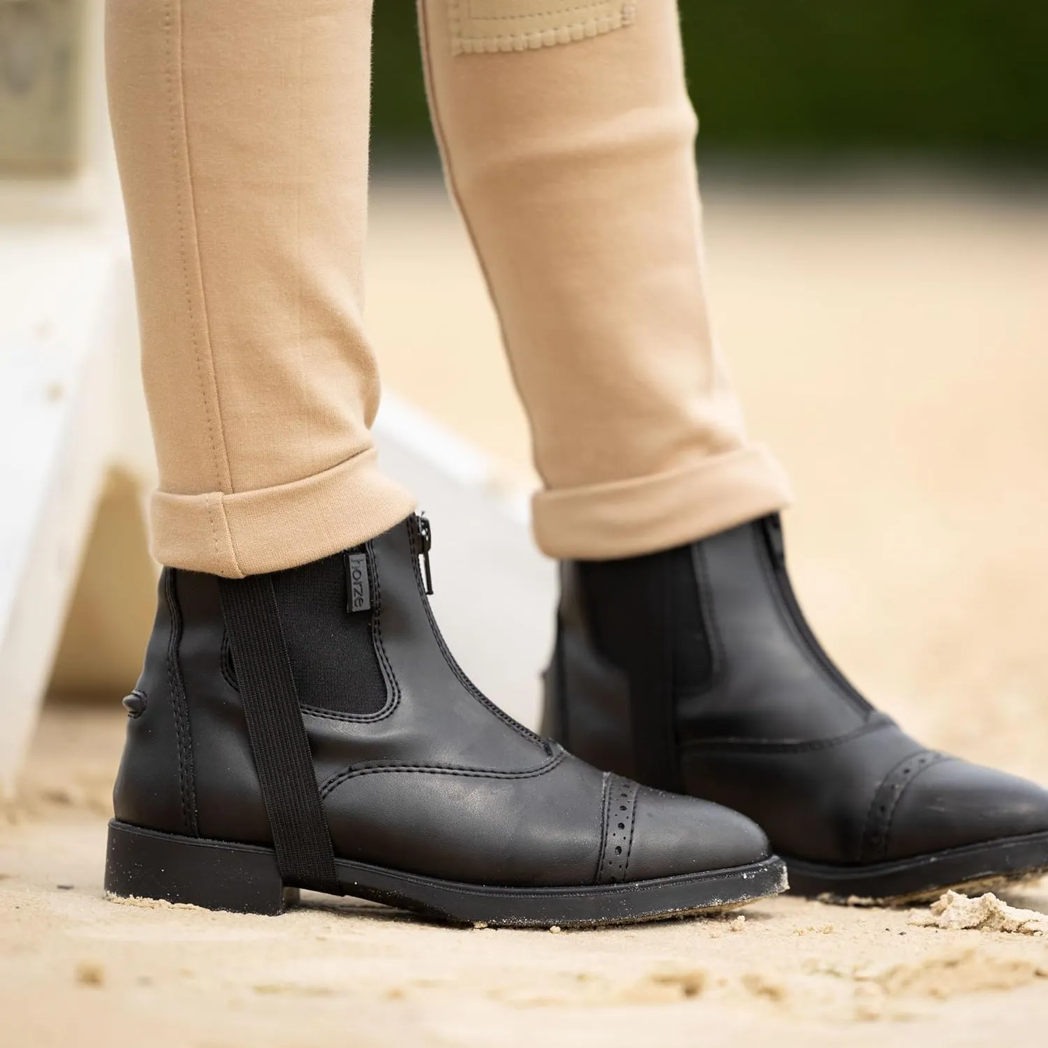 HORZE Nora Girls Leather Knee Patch Riding Pants | Kids Equestrian Jodhpur Breeches | Size Chart in Images