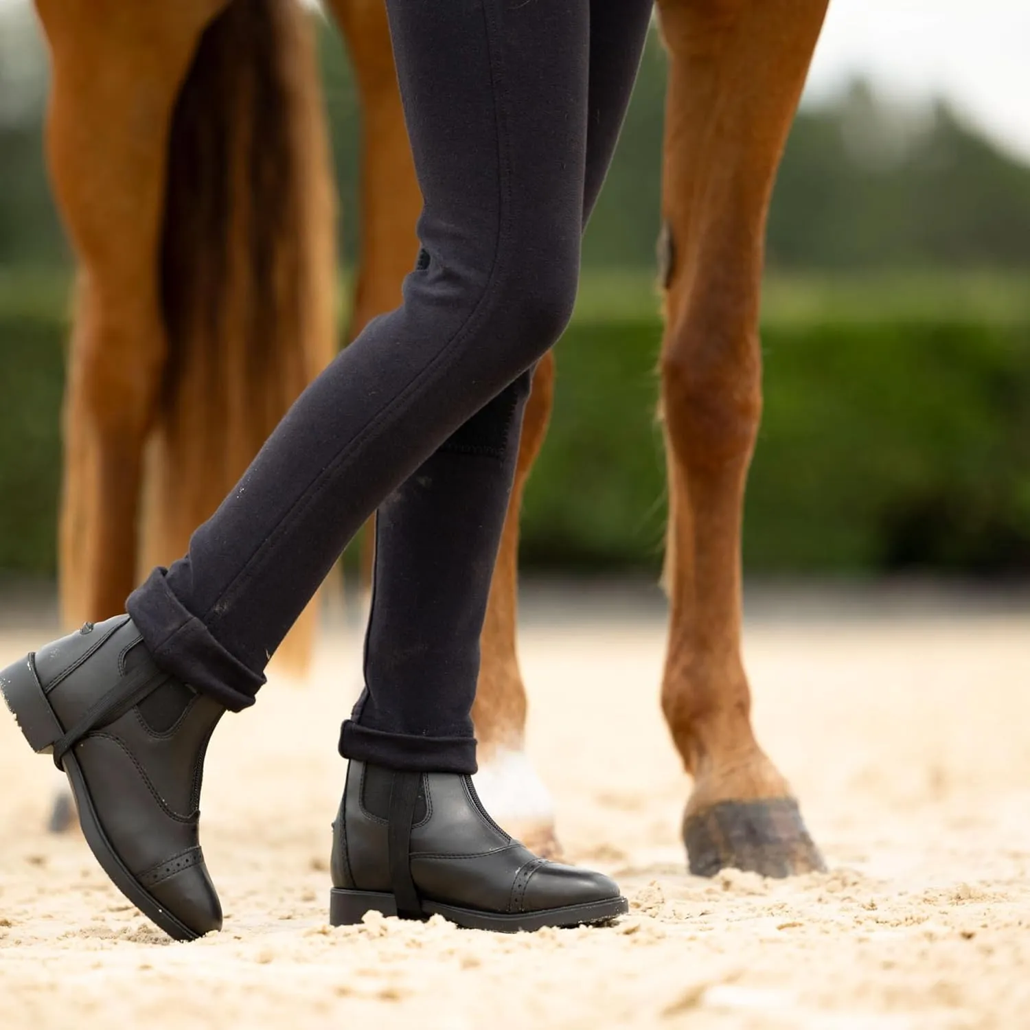 HORZE Nora Girls Leather Knee Patch Riding Pants | Kids Equestrian Jodhpur Breeches | Size Chart in Images