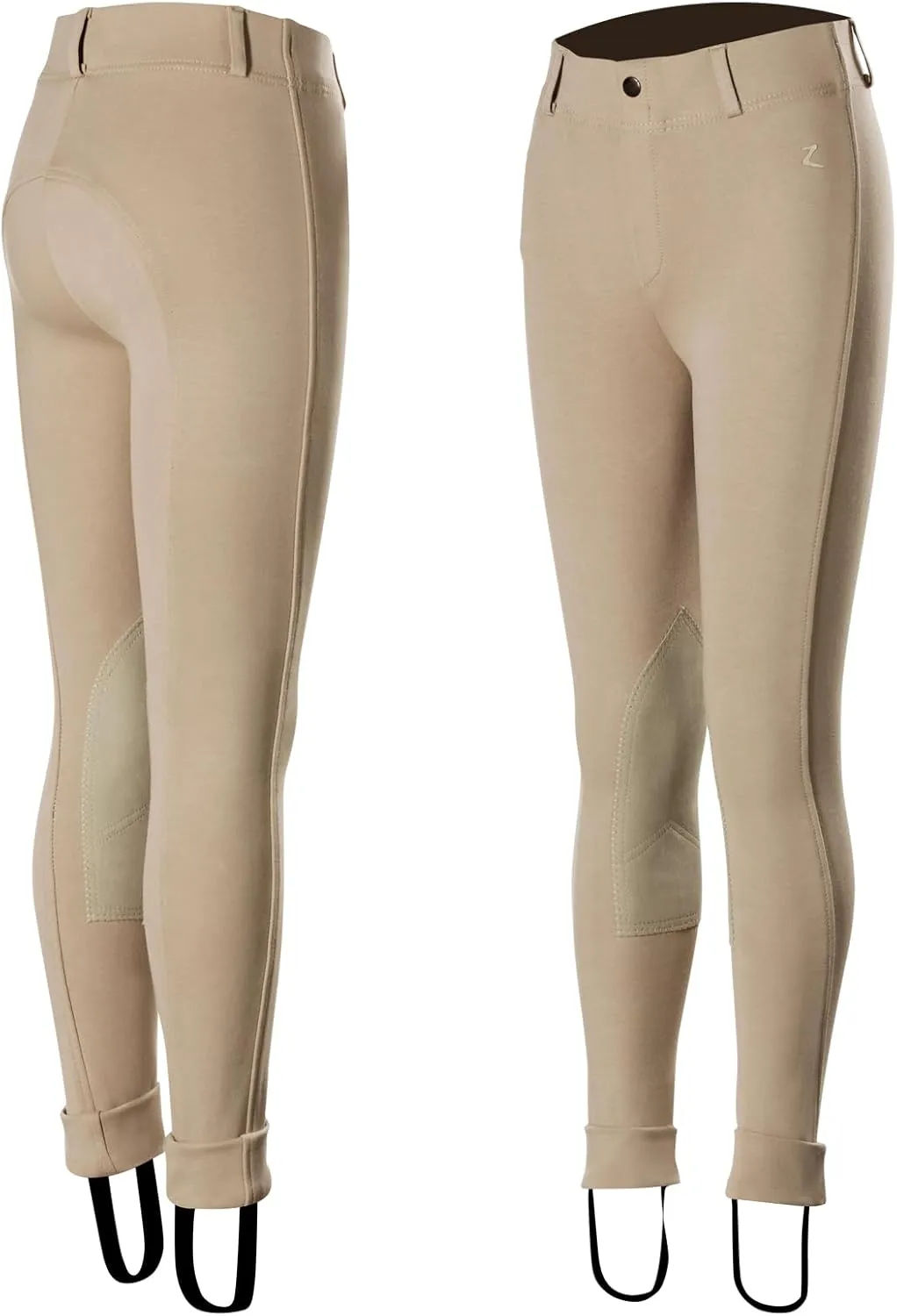 HORZE Nora Girls Leather Knee Patch Riding Pants | Kids Equestrian Jodhpur Breeches | Size Chart in Images