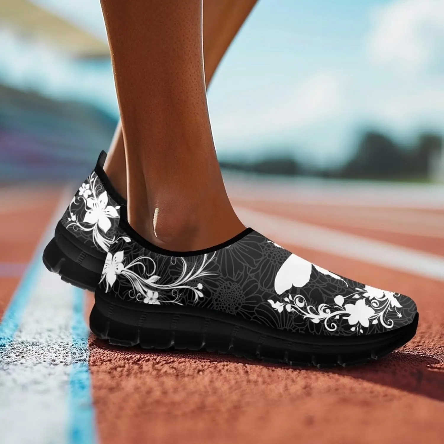 Howilath Boho Floral Mens Slip on Loafers Running Sneakers Casual Sport Shoes Hands Free Shoes with Anti-Slip Sole