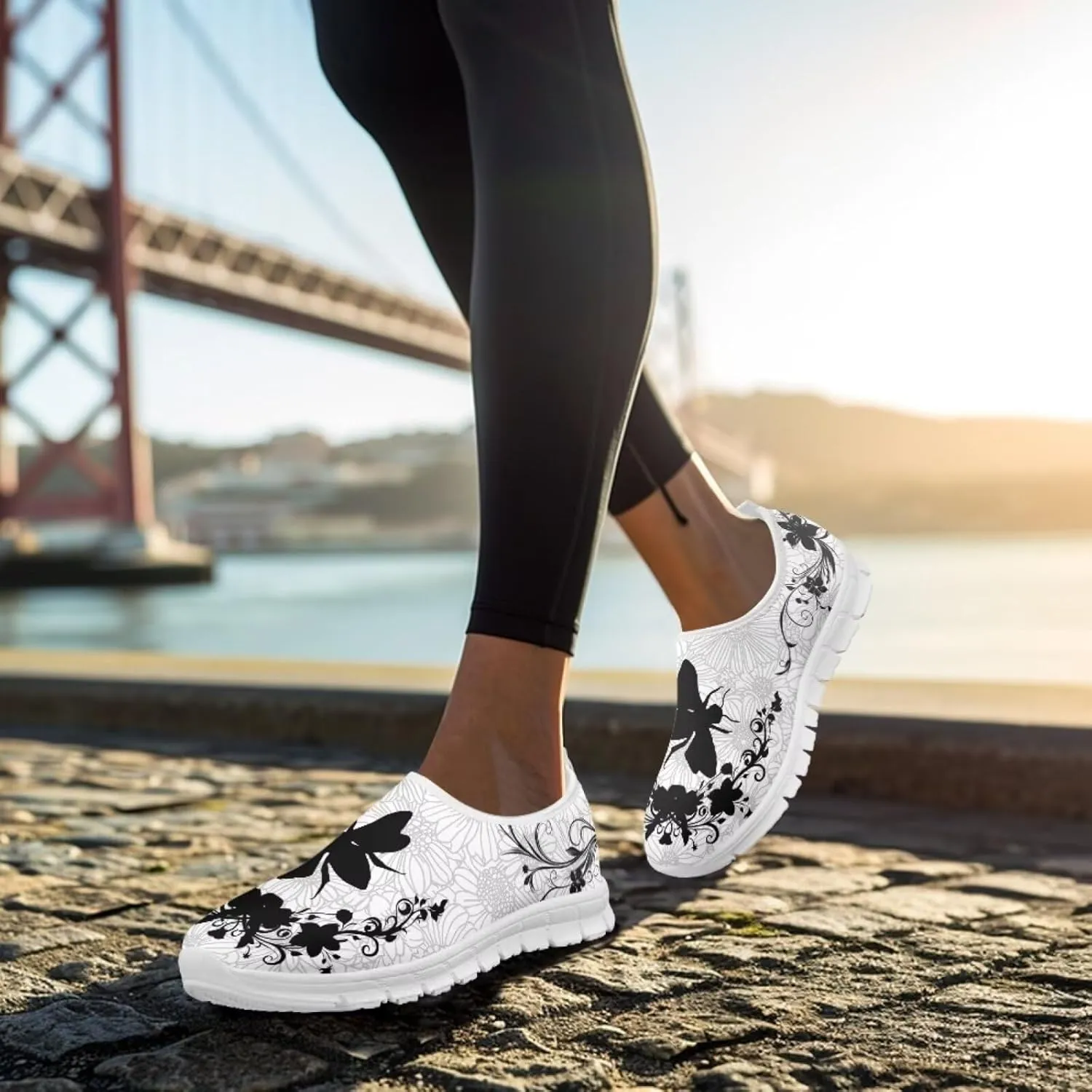Howilath Boho Flower Slip on Shoes for Men Women Animal Print Casual Loafers Running Sneakers Anti-Skid Fashion Shoes