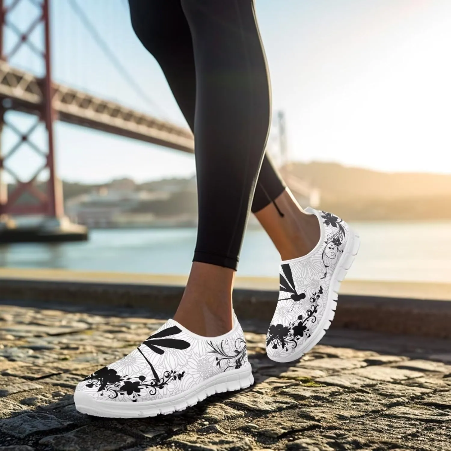 Howilath Boho Flower Slip on Shoes for Men Women Animal Print Casual Loafers Running Sneakers Anti-Skid Fashion Shoes