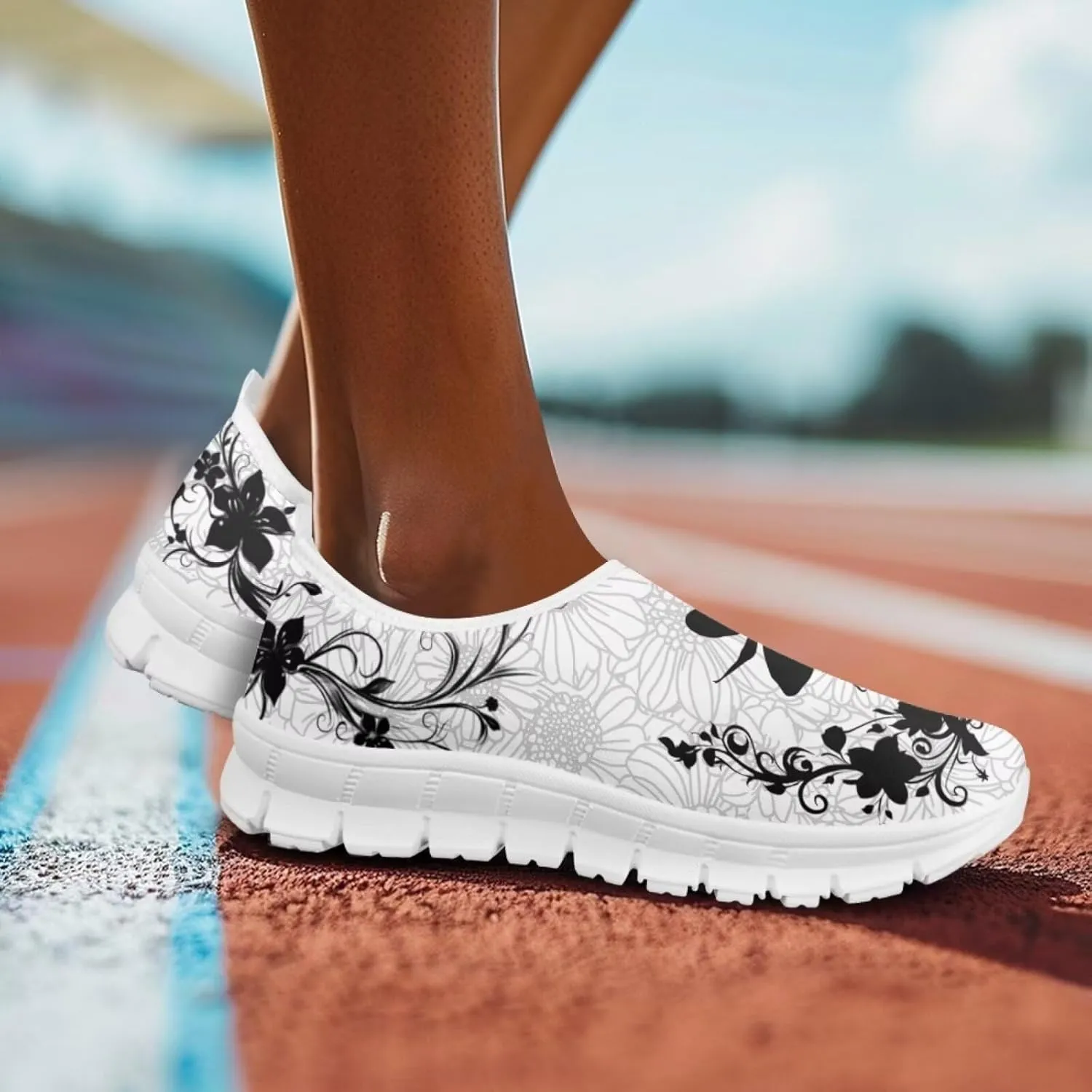 Howilath Boho Flower Slip on Shoes for Men Women Animal Print Casual Loafers Running Sneakers Anti-Skid Fashion Shoes