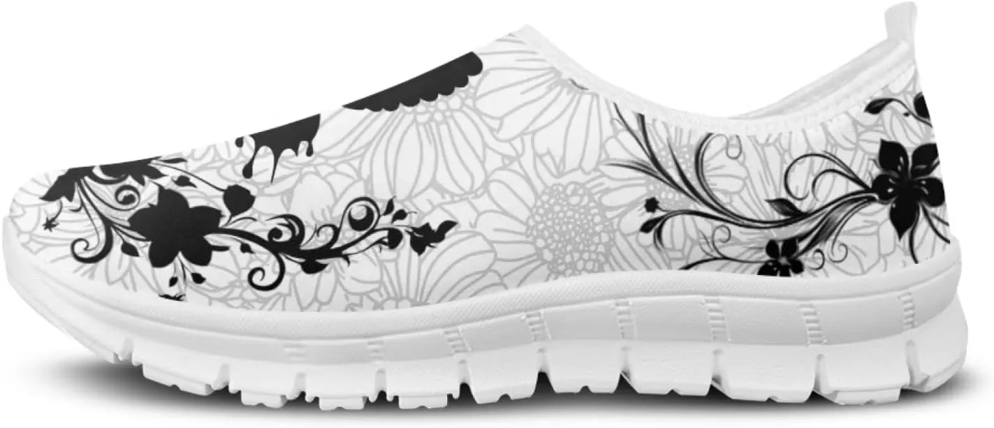 Howilath Boho Flower Slip on Shoes for Men Women Animal Print Casual Loafers Running Sneakers Anti-Skid Fashion Shoes