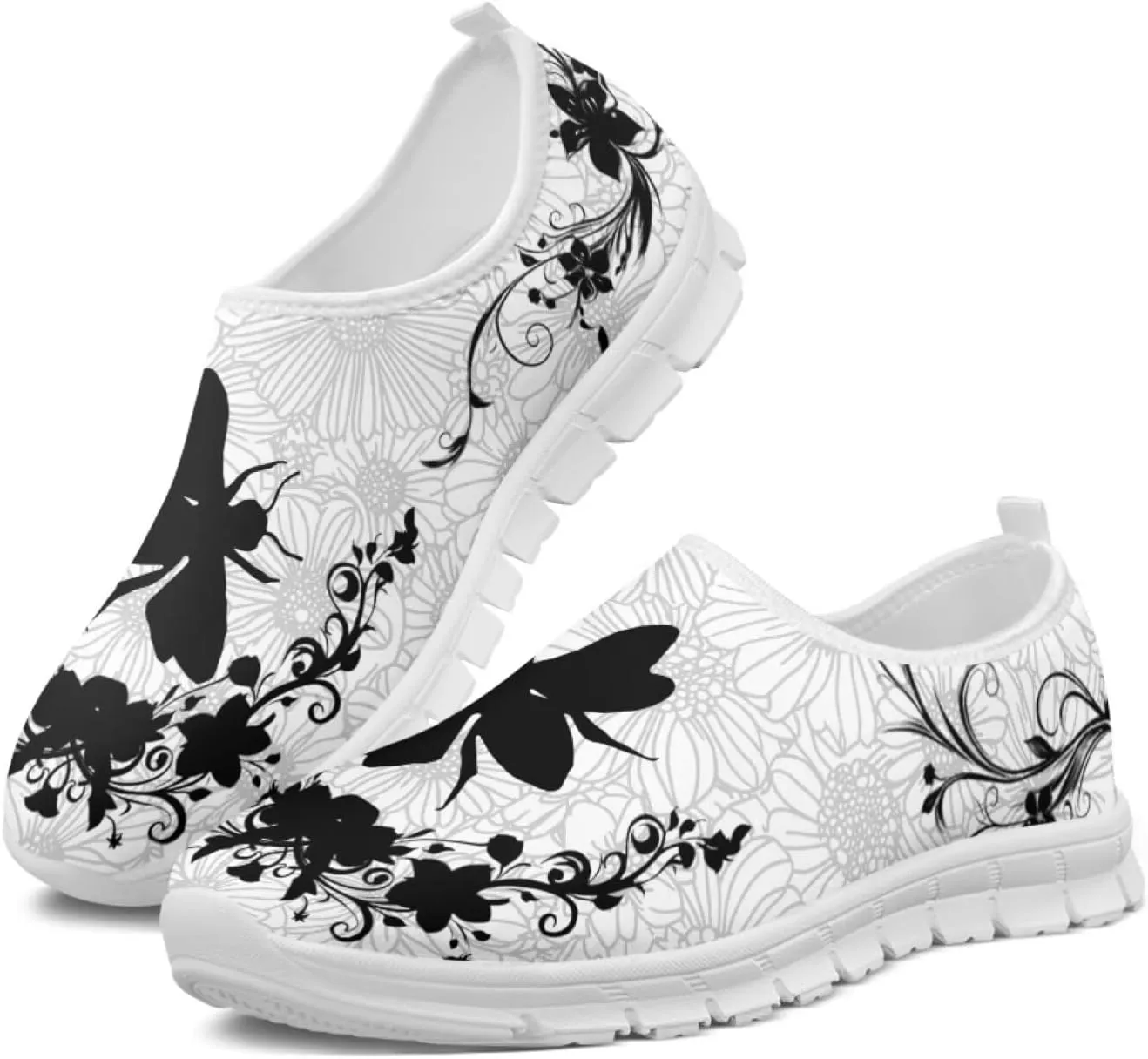 Howilath Boho Flower Slip on Shoes for Men Women Animal Print Casual Loafers Running Sneakers Anti-Skid Fashion Shoes