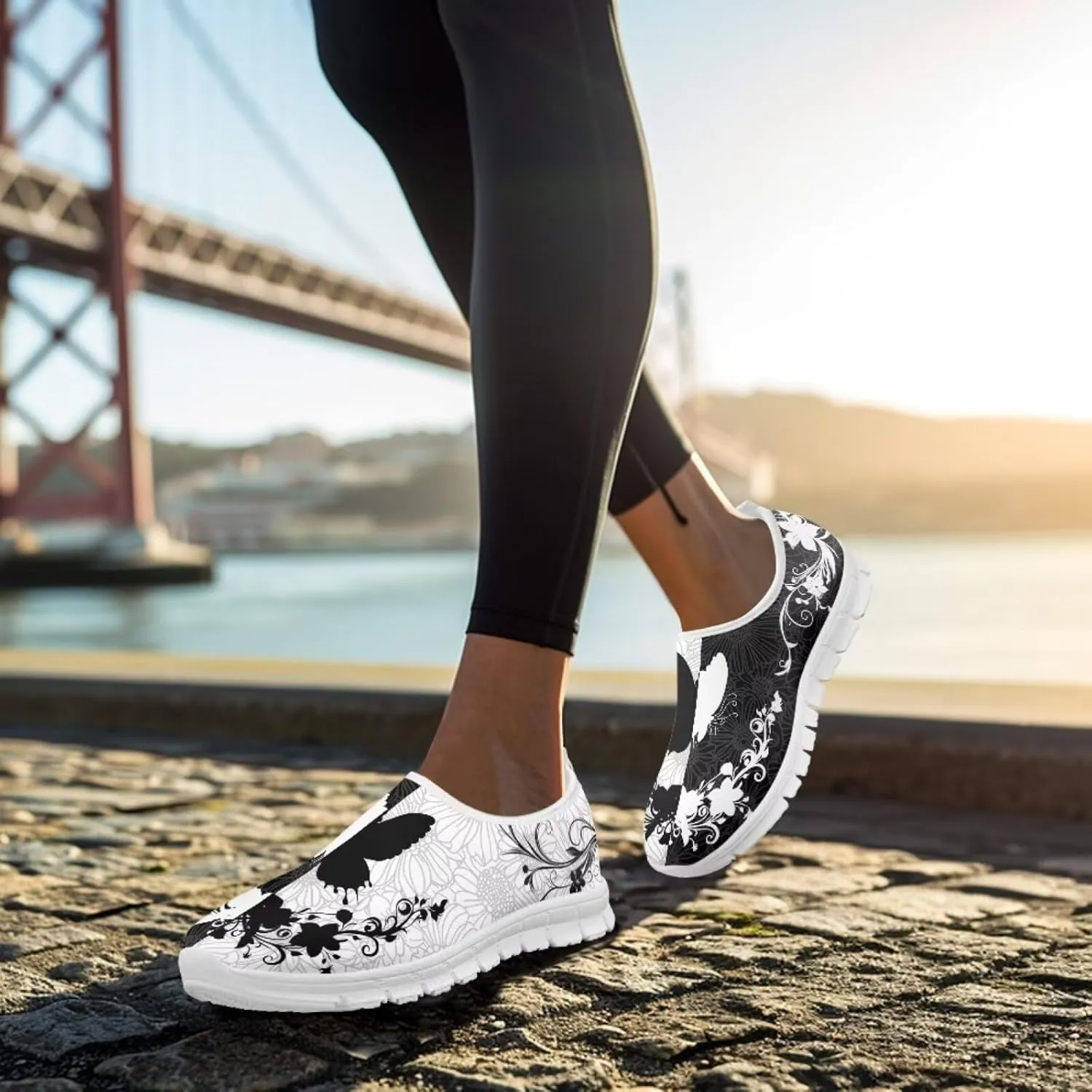 Howilath Boho Flower Slip on Shoes for Men Women Animal Print Casual Loafers Running Sneakers Anti-Skid Fashion Shoes
