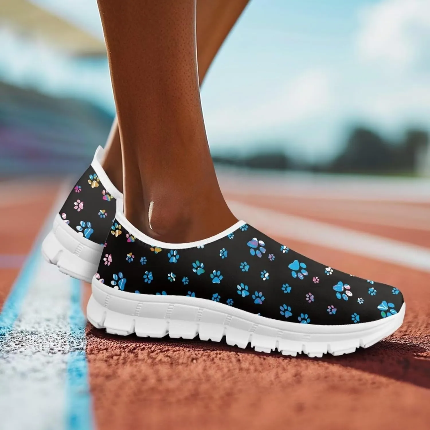 Howilath Dog Paw Print Slip on Loafers for Women Anti-Skid Running Sneakers Breathable Casual Shoes