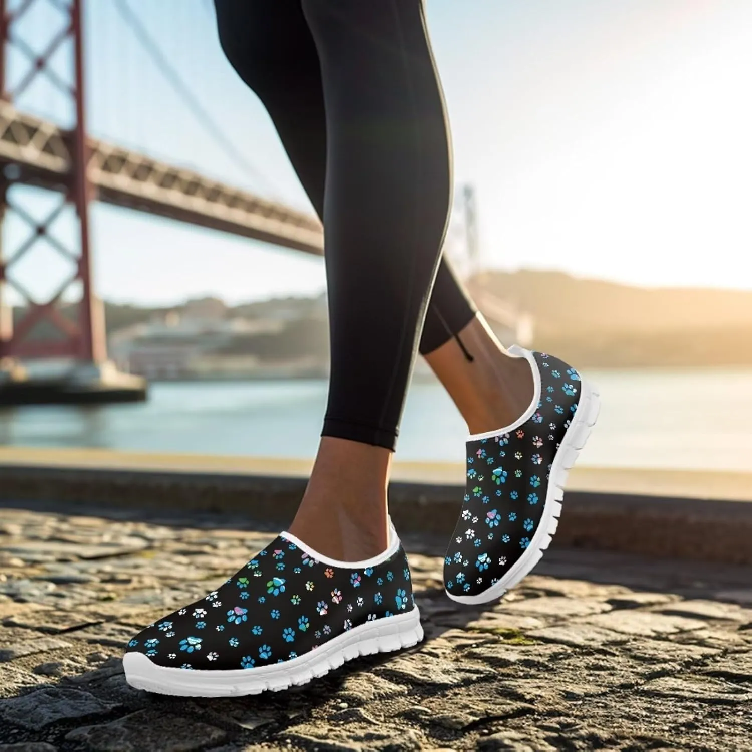 Howilath Dog Paw Print Slip on Loafers for Women Anti-Skid Running Sneakers Breathable Casual Shoes