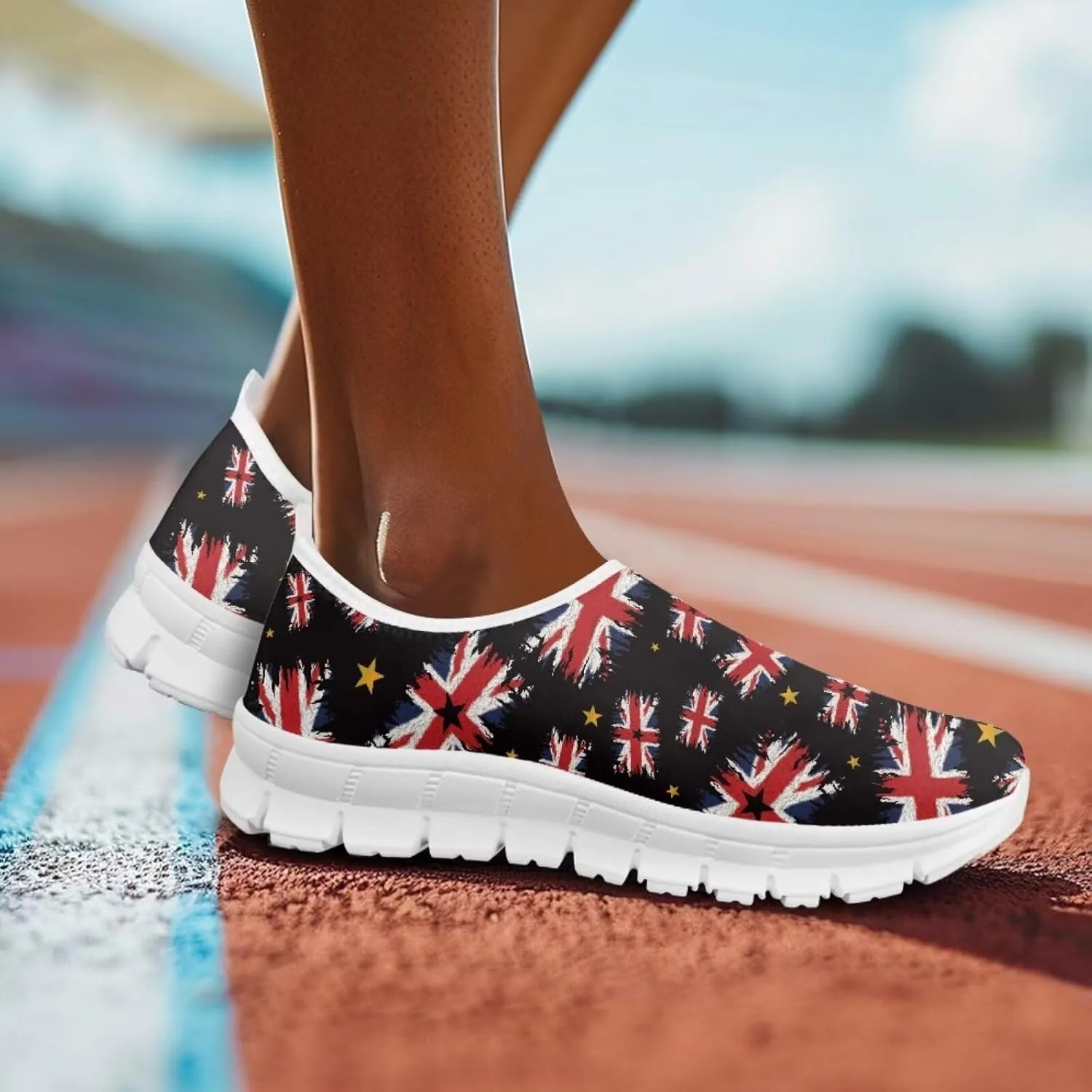 Howilath Flag Print Mens Slip on Shoes Casual Running Sneakers Anti-Skid Loafers with EVA Sole