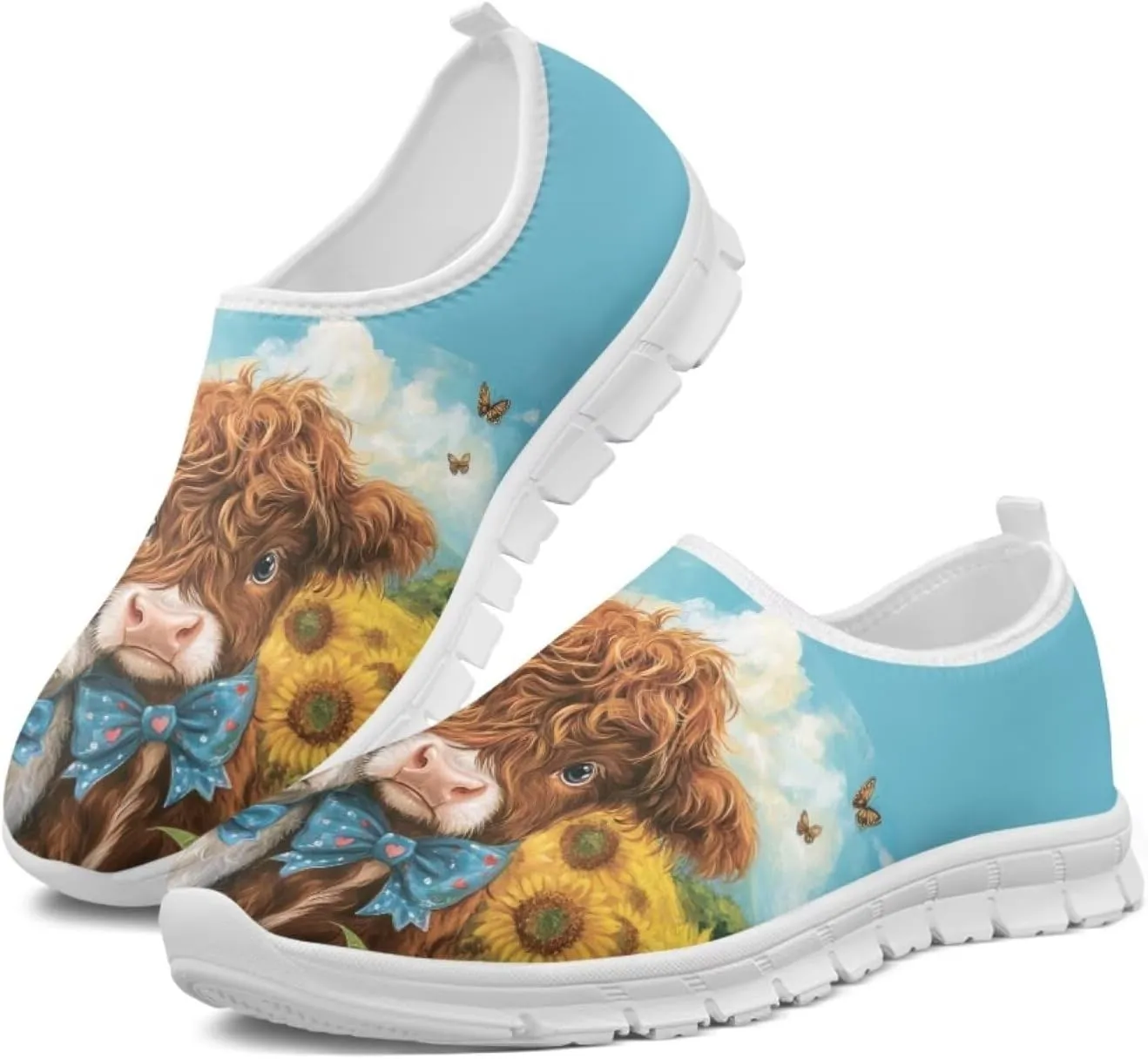 Howilath Horse & Cow Print Slip on Loafers for Women Tennis Sneakers Fashion Running Shoes Casual Hands Free Shoes
