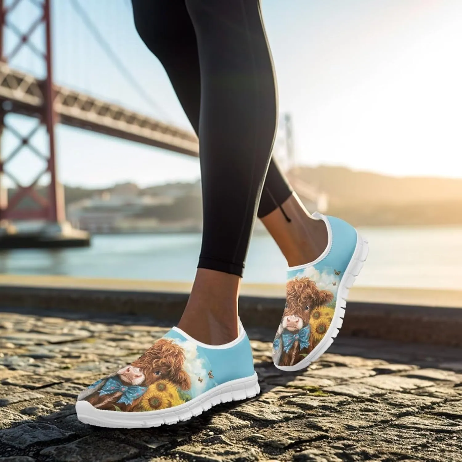 Howilath Horse & Cow Print Slip on Loafers for Women Tennis Sneakers Fashion Running Shoes Casual Hands Free Shoes