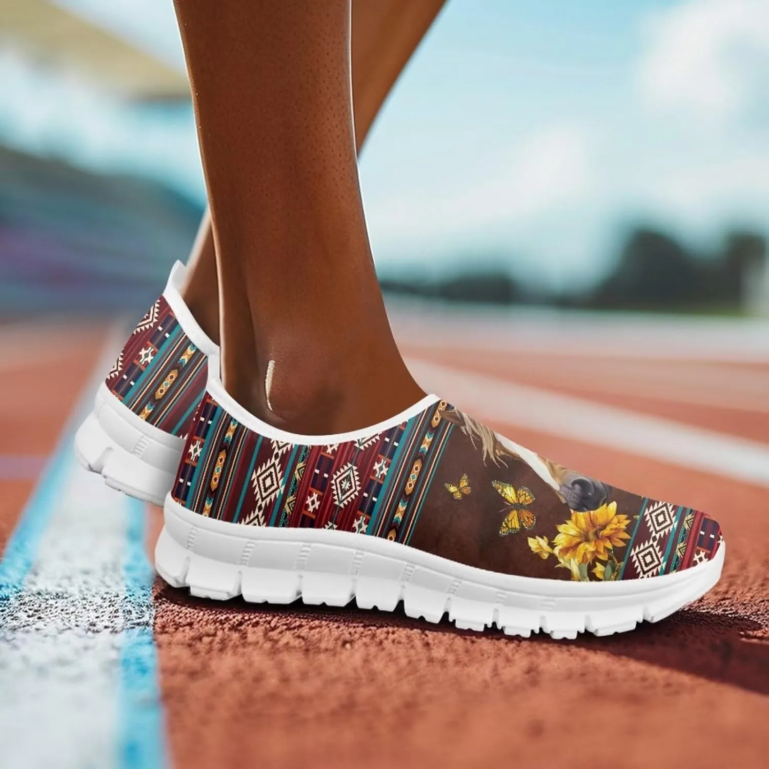 Howilath Western Aztec Slip on Loafers for Women Casual Shoes Anti-Skid Running Sneakers for Travel Indoor Training