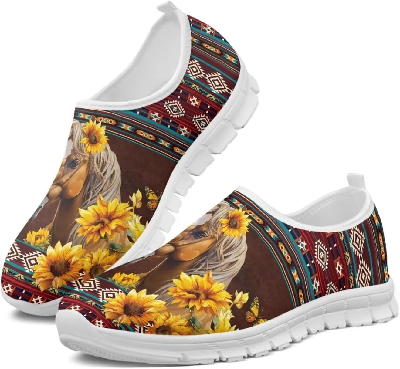 Howilath Western Aztec Slip on Loafers for Women Casual Shoes Anti-Skid Running Sneakers for Travel Indoor Training