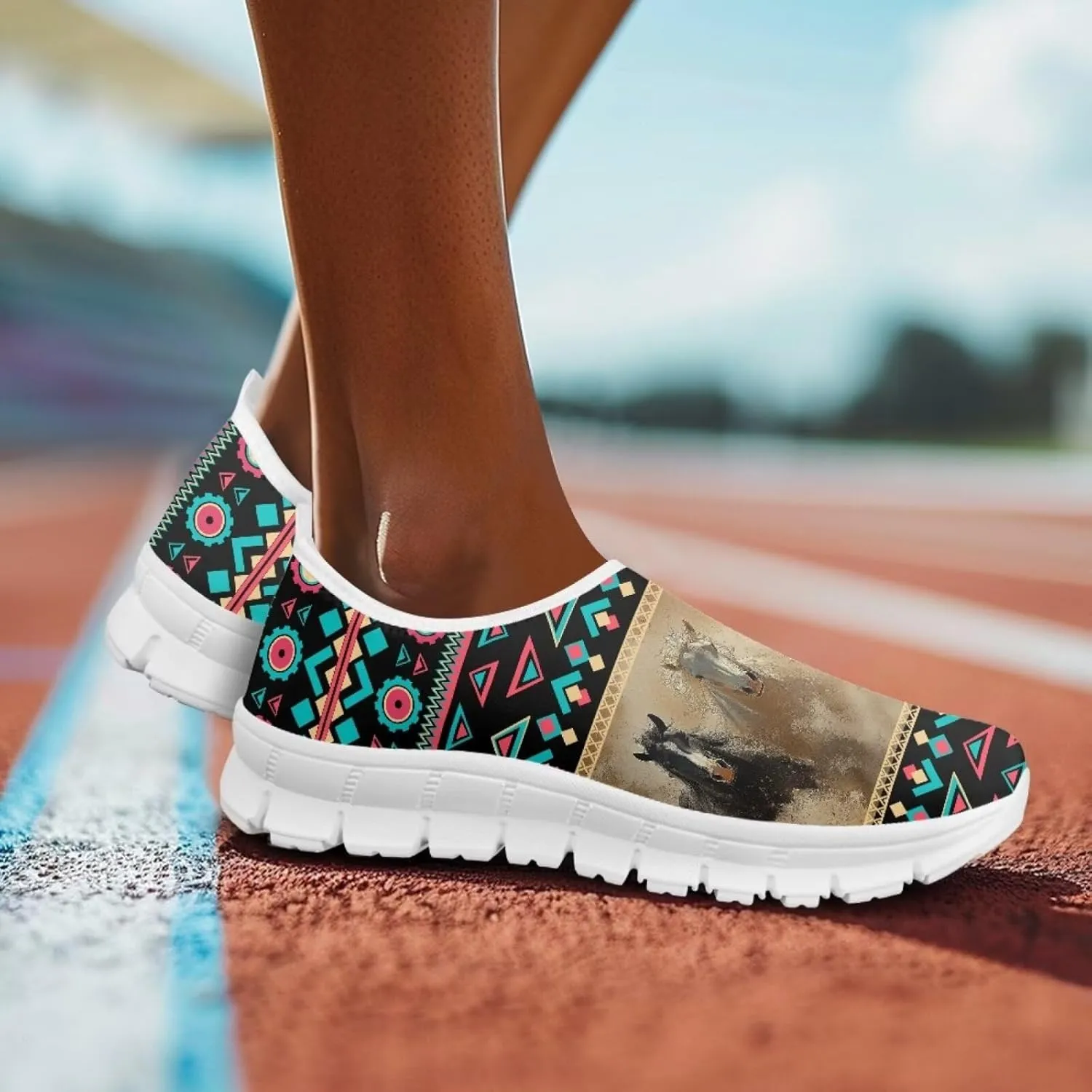 Howilath Western Aztec Slip on Loafers for Women Casual Shoes Anti-Skid Running Sneakers for Travel Indoor Training