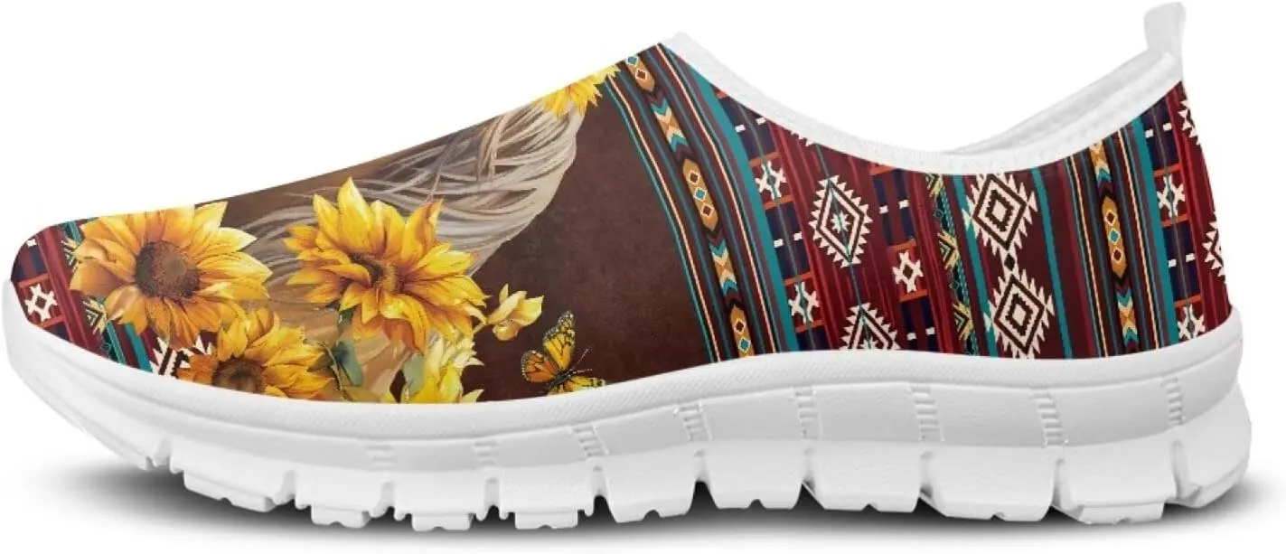 Howilath Western Aztec Slip on Loafers for Women Casual Shoes Anti-Skid Running Sneakers for Travel Indoor Training