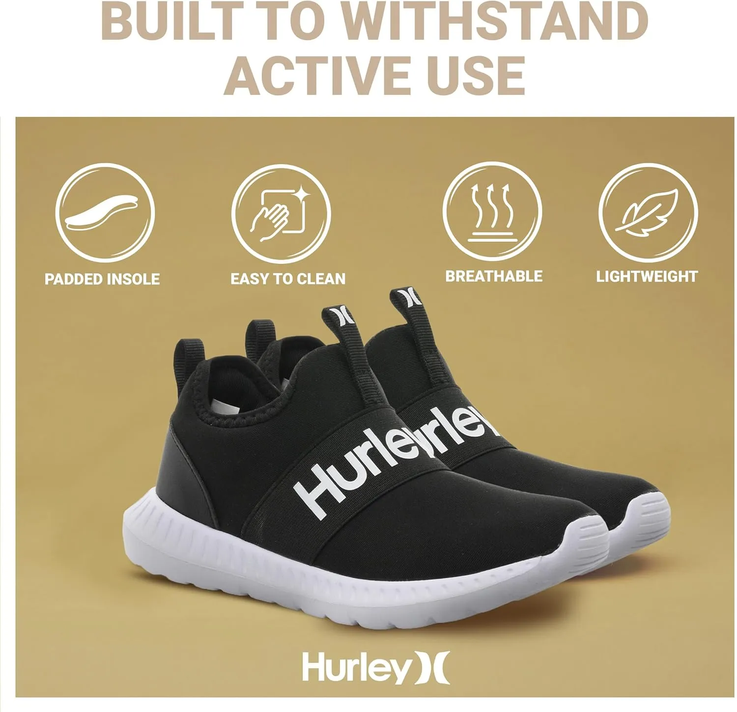 Hurley Camby Kids Slip On Canvas Sneakers – Low Cut Skateboarding Shoes for Kids, Running, Walking, Breathable Sports Shoes for Boys and Girls