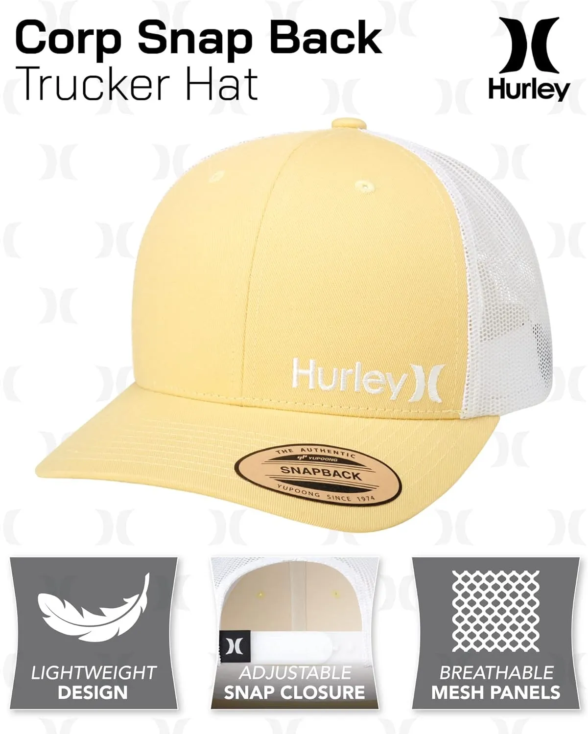 Hurley Men's Trucker Hat - Corp Snap Back Comfortable Curved Bill with Adjustable Snap Closure - Trucker Hats for Men