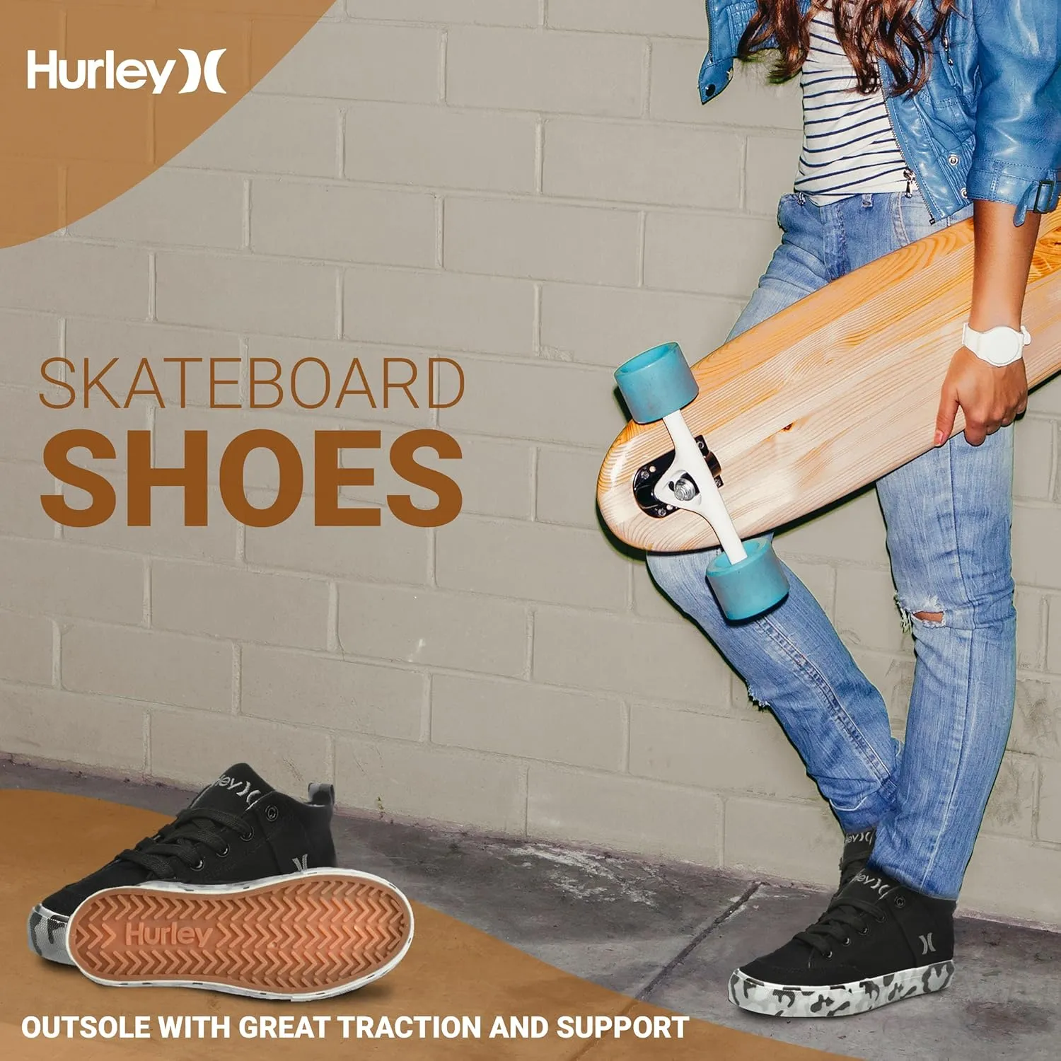 Hurley Roddy Kids High Top Skateboard Sneakers, Sports Shoes for Boys and Girls