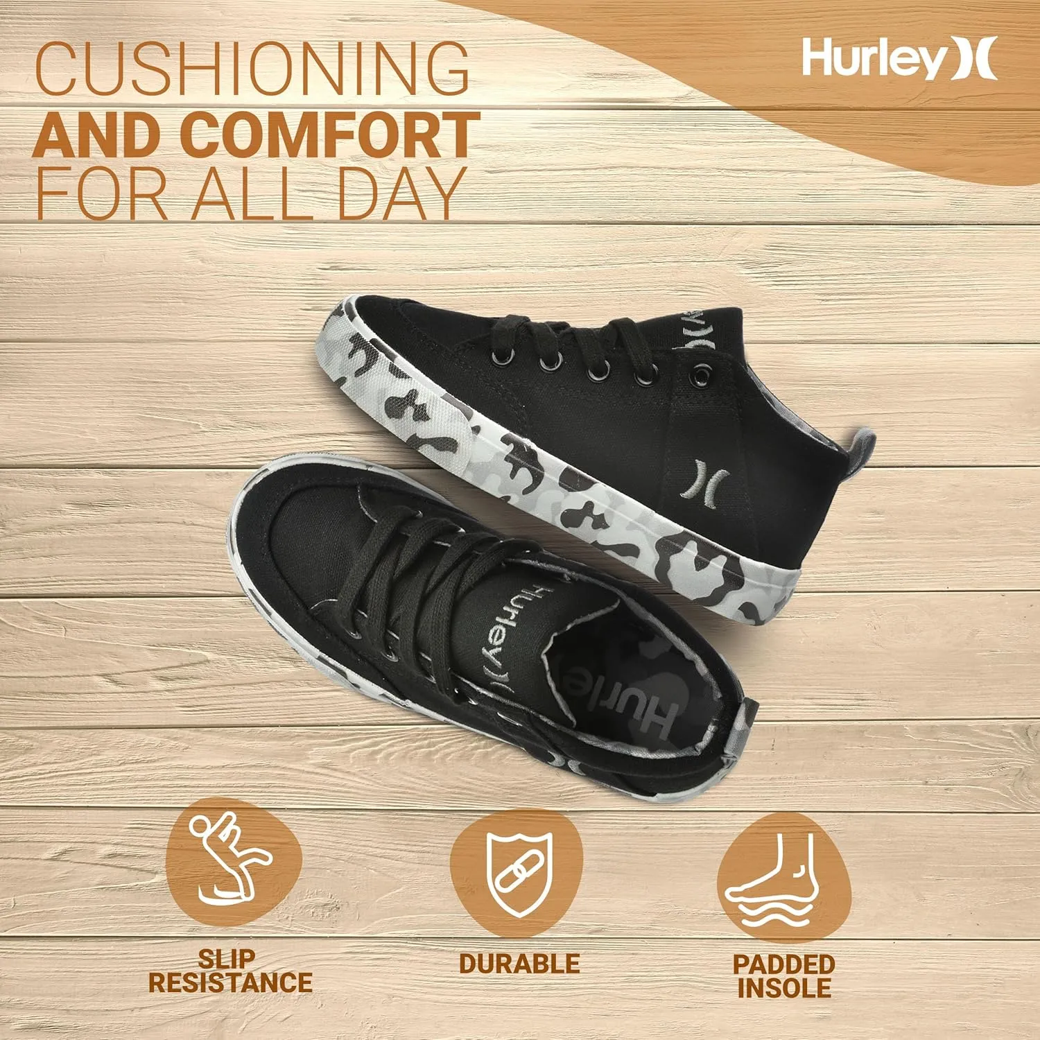 Hurley Roddy Kids High Top Skateboard Sneakers, Sports Shoes for Boys and Girls
