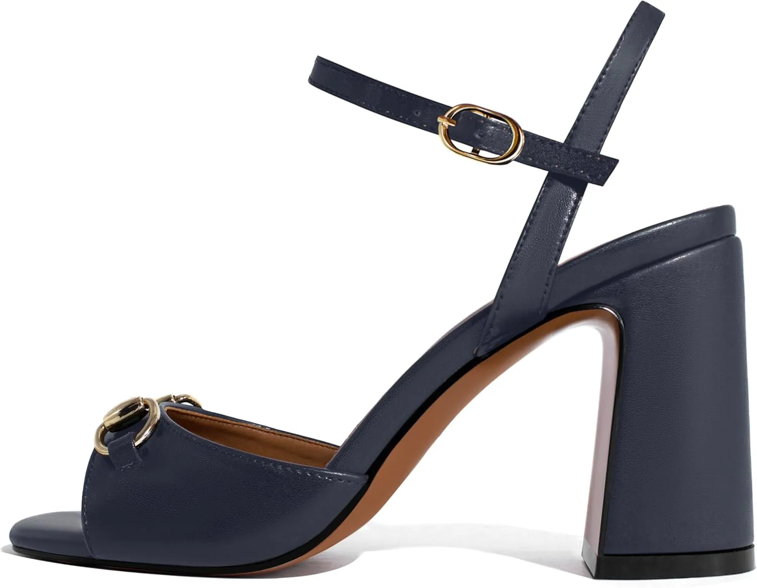 iadore Women Fashion High Block Heel Shoes Strappy with Buckle Fashion Studded Round Open Toe Summer Dress Sandals Size 5-12 US