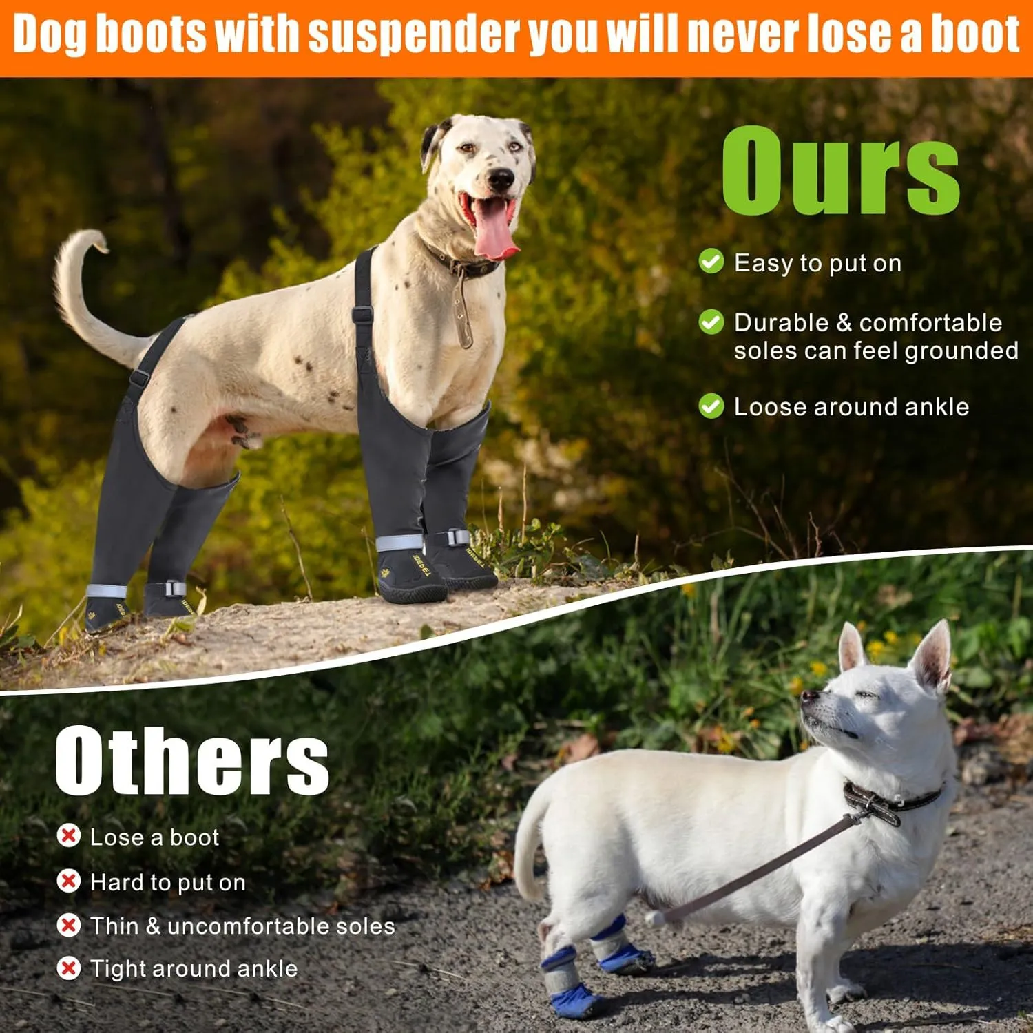 Idepet Dog Suspender Boots, Anti-Slip & Fall Waterproof Tall Dog Shoes Boots Legging for Small Medium Dog, Adjustable Suspender Boots for Winter Snow Rain Hiking Paws Protector 1