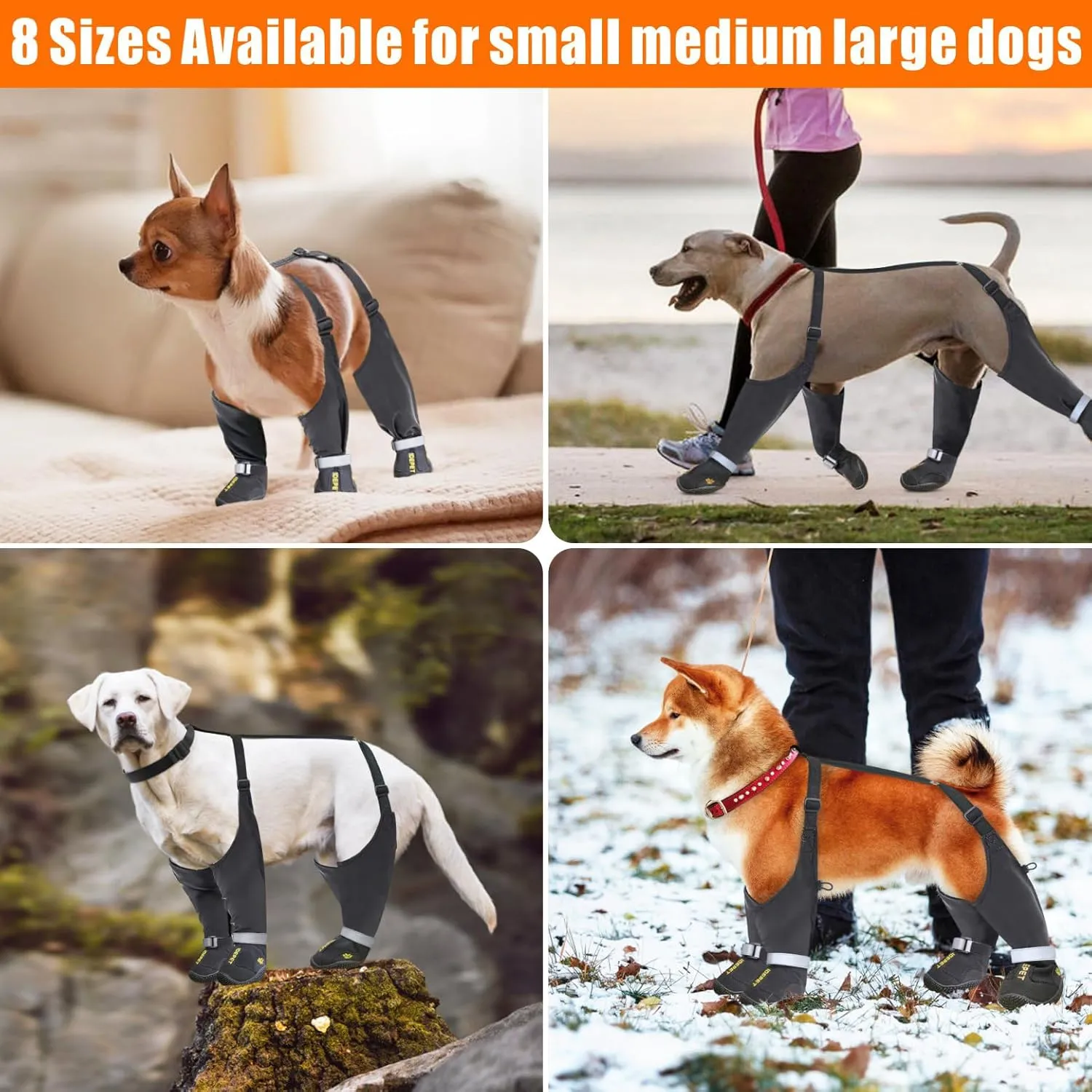 Idepet Dog Suspender Boots, Anti-Slip & Fall Waterproof Tall Dog Shoes Boots Legging for Small Medium Dog, Adjustable Suspender Boots for Winter Snow Rain Hiking Paws Protector 1