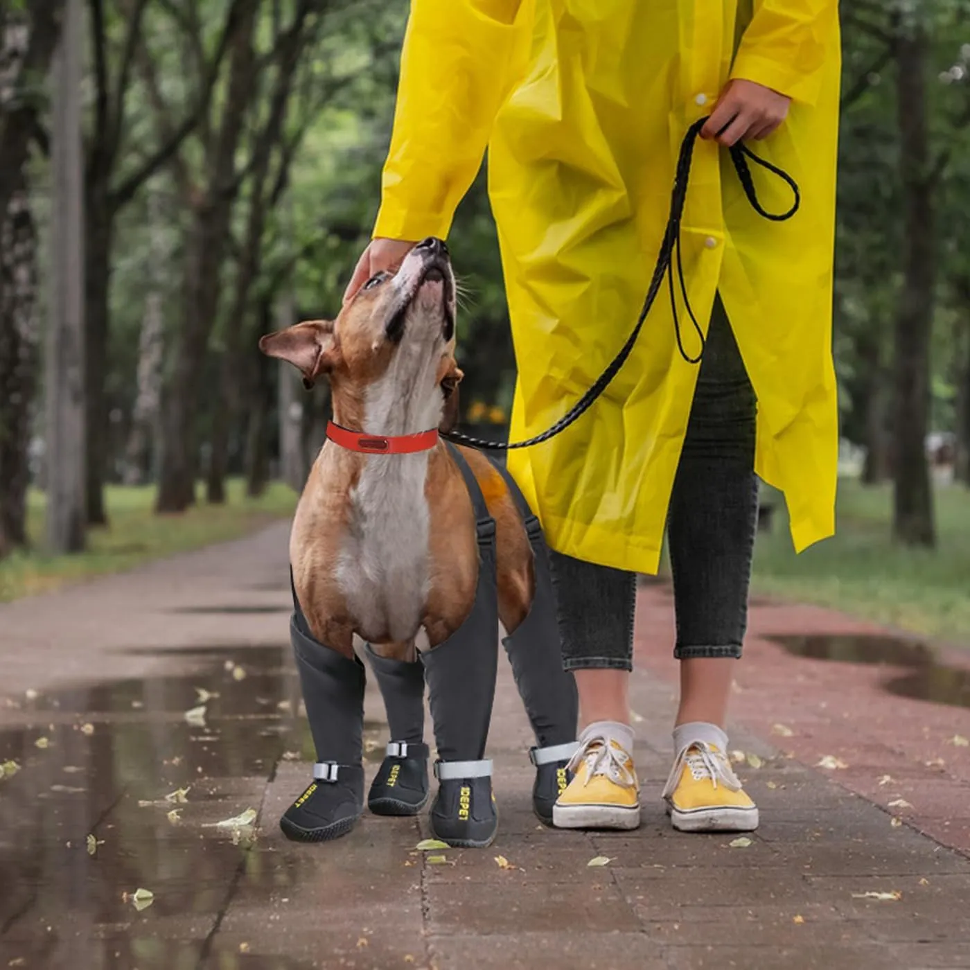 Idepet Dog Suspender Boots, Anti-Slip & Fall Waterproof Tall Dog Shoes Boots Legging for Small Medium Dog, Adjustable Suspender Boots for Winter Snow Rain Hiking Paws Protector 1