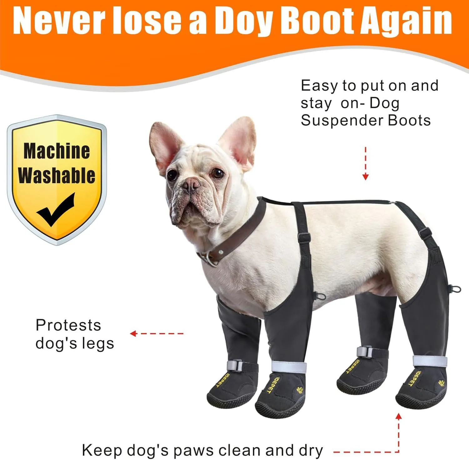 Idepet Dog Suspender Boots, Anti-Slip & Fall Waterproof Tall Dog Shoes Boots Legging for Small Medium Dog, Adjustable Suspender Boots for Winter Snow Rain Hiking Paws Protector 1