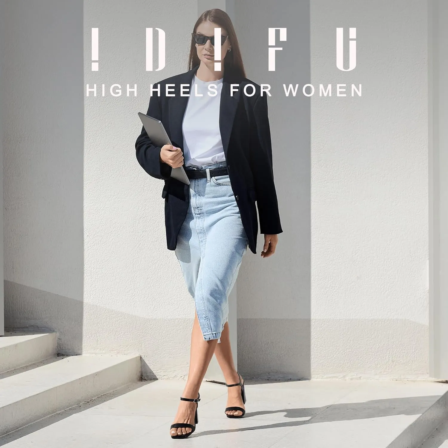 IDIFU IN4 High Heels for Women Dressy Chunky Block Square Open Toe Heeled Sandals Slingback Thick Sexy Womens Dress Sandals Wedding Prom Summer Bridal Bride Comfortable Strappy Ankle Strap Heels