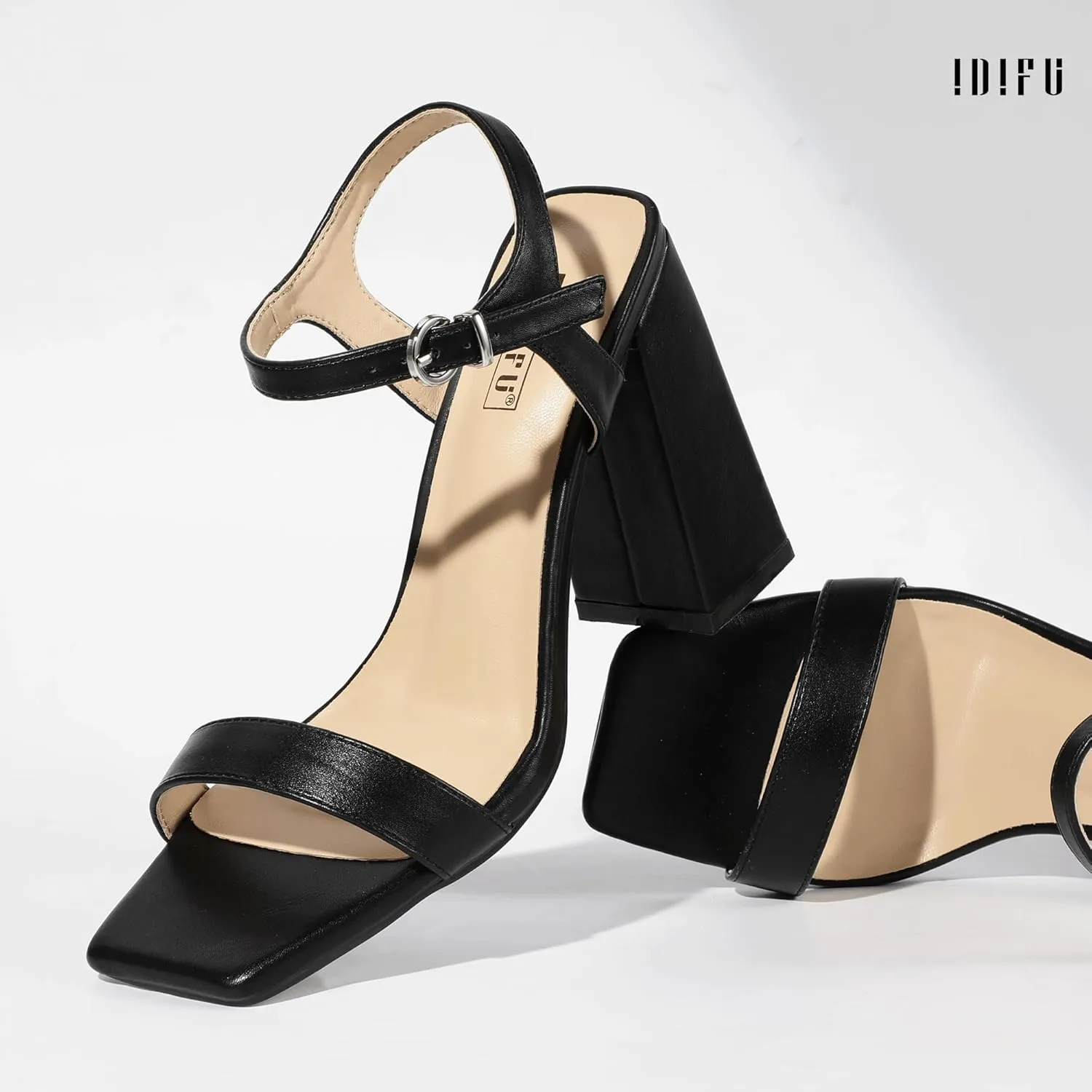 IDIFU IN4 High Heels for Women Dressy Chunky Block Square Open Toe Heeled Sandals Slingback Thick Sexy Womens Dress Sandals Wedding Prom Summer Bridal Bride Comfortable Strappy Ankle Strap Heels