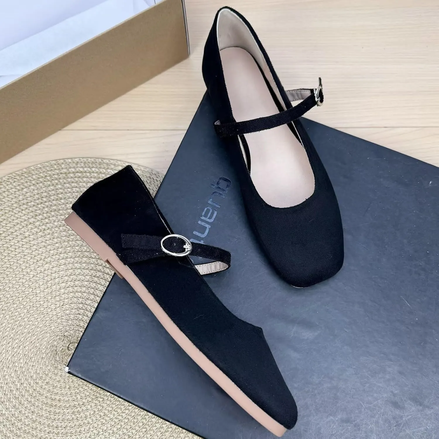 INEELUYI Women's Mary Janes Flats Square Toe Adjustable Buckle Vintage Style Dress Flats Shoes Ballerina Flat Shoes