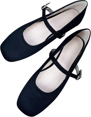 INEELUYI Women's Mary Janes Flats Square Toe Adjustable Buckle Vintage Style Dress Flats Shoes Ballerina Flat Shoes