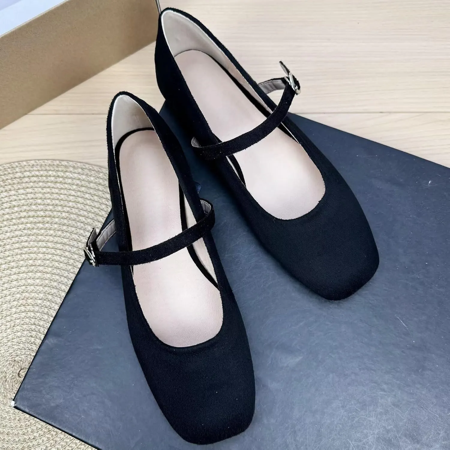 INEELUYI Women's Mary Janes Flats Square Toe Adjustable Buckle Vintage Style Dress Flats Shoes Ballerina Flat Shoes