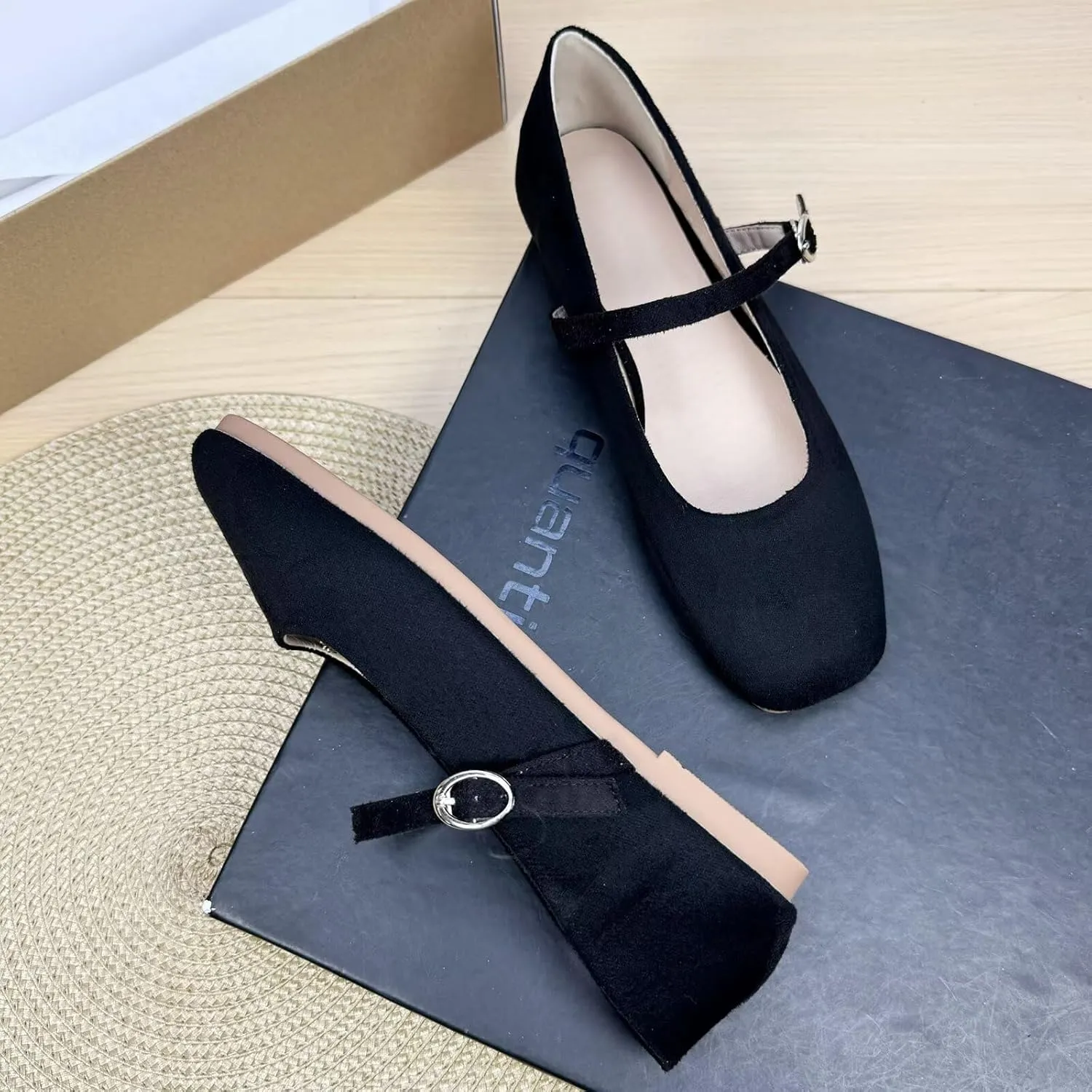 INEELUYI Women's Mary Janes Flats Square Toe Adjustable Buckle Vintage Style Dress Flats Shoes Ballerina Flat Shoes