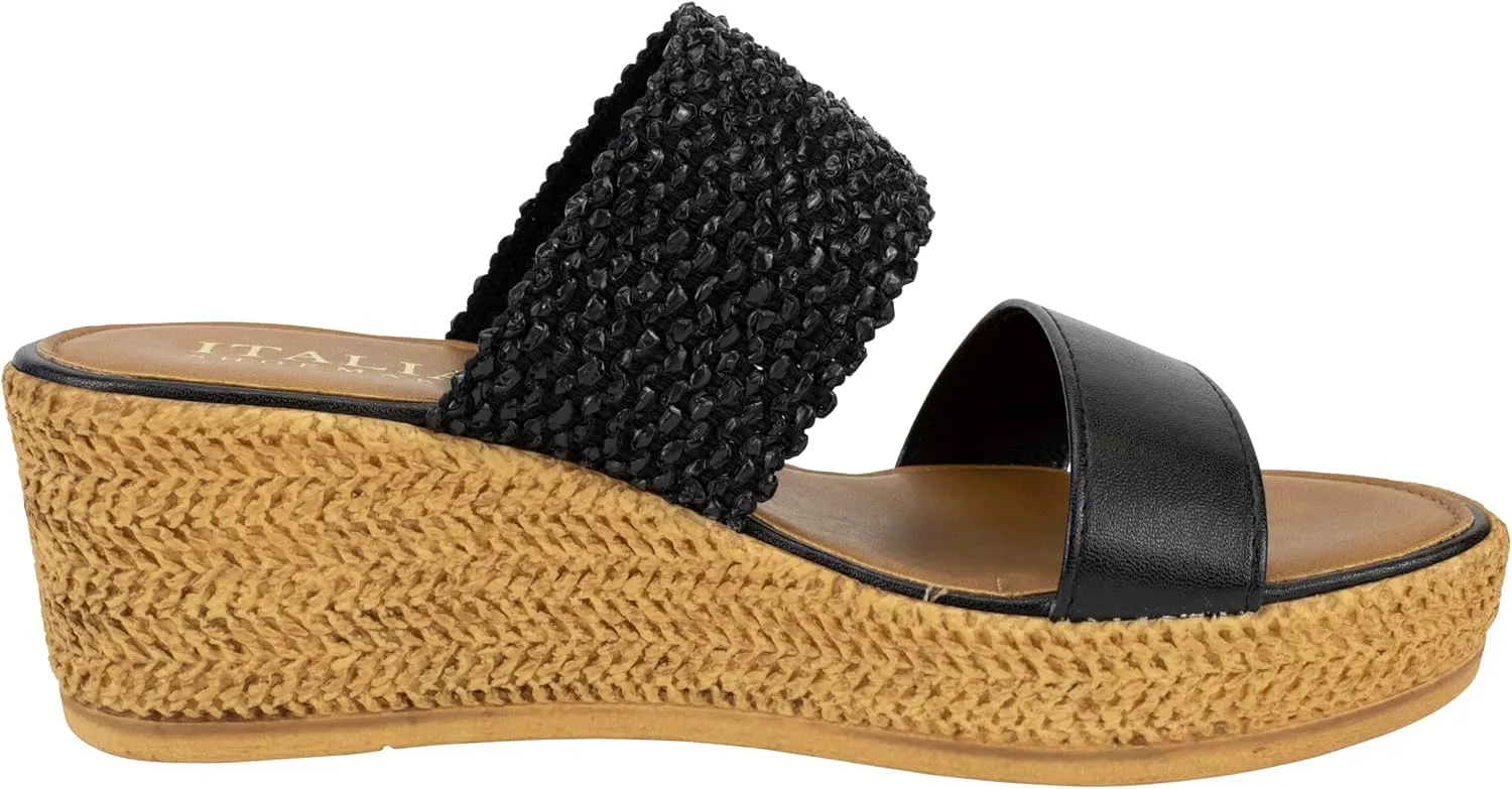 ITALIAN Shoemakers Inessa Womens Platform Wedge Espedrille and Raffia Sandal for Women