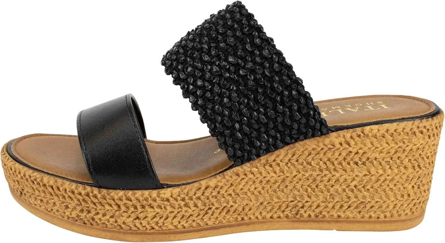 ITALIAN Shoemakers Inessa Womens Platform Wedge Espedrille and Raffia Sandal for Women