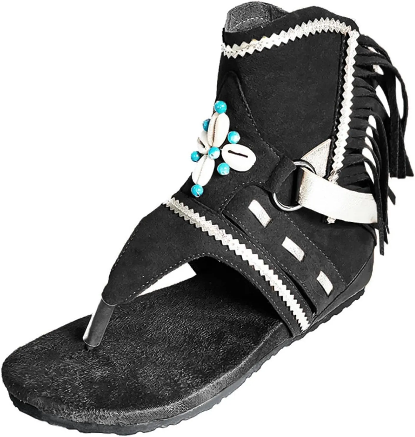 JEGULV Casual Tassel Sandals for Women Summer Boho Shoes Flip Flop Flat Sandals Gladiator Open Toe Beach Sandals
