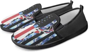 Jeiento American Flag Shoes Women's Slip-On Loafers Mesh Breathable Non Slip Lady Road Running Shoes Workout Sneakers