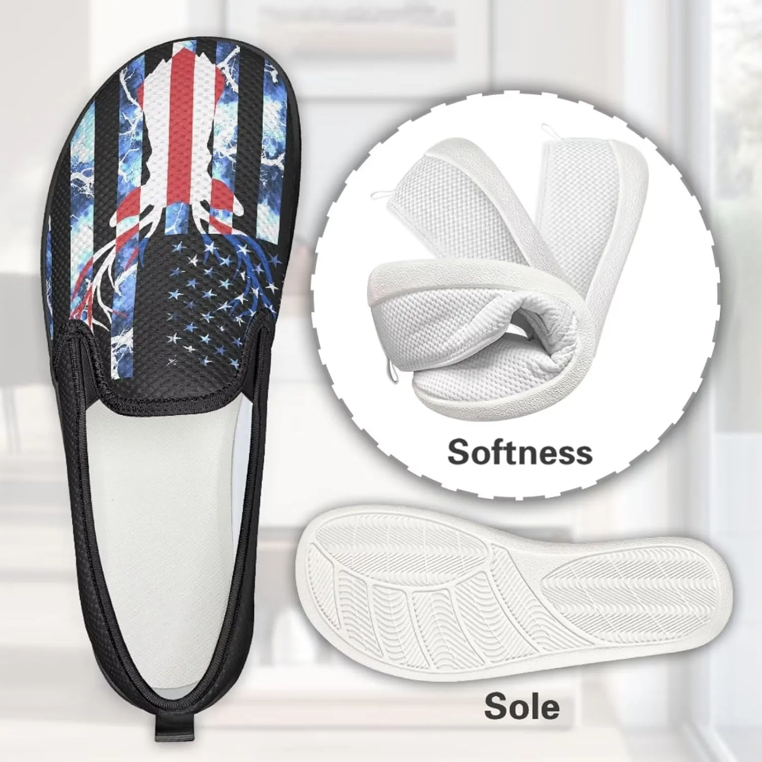 Jeiento American Flag Shoes Women's Slip-On Loafers Mesh Breathable Non Slip Lady Road Running Shoes Workout Sneakers