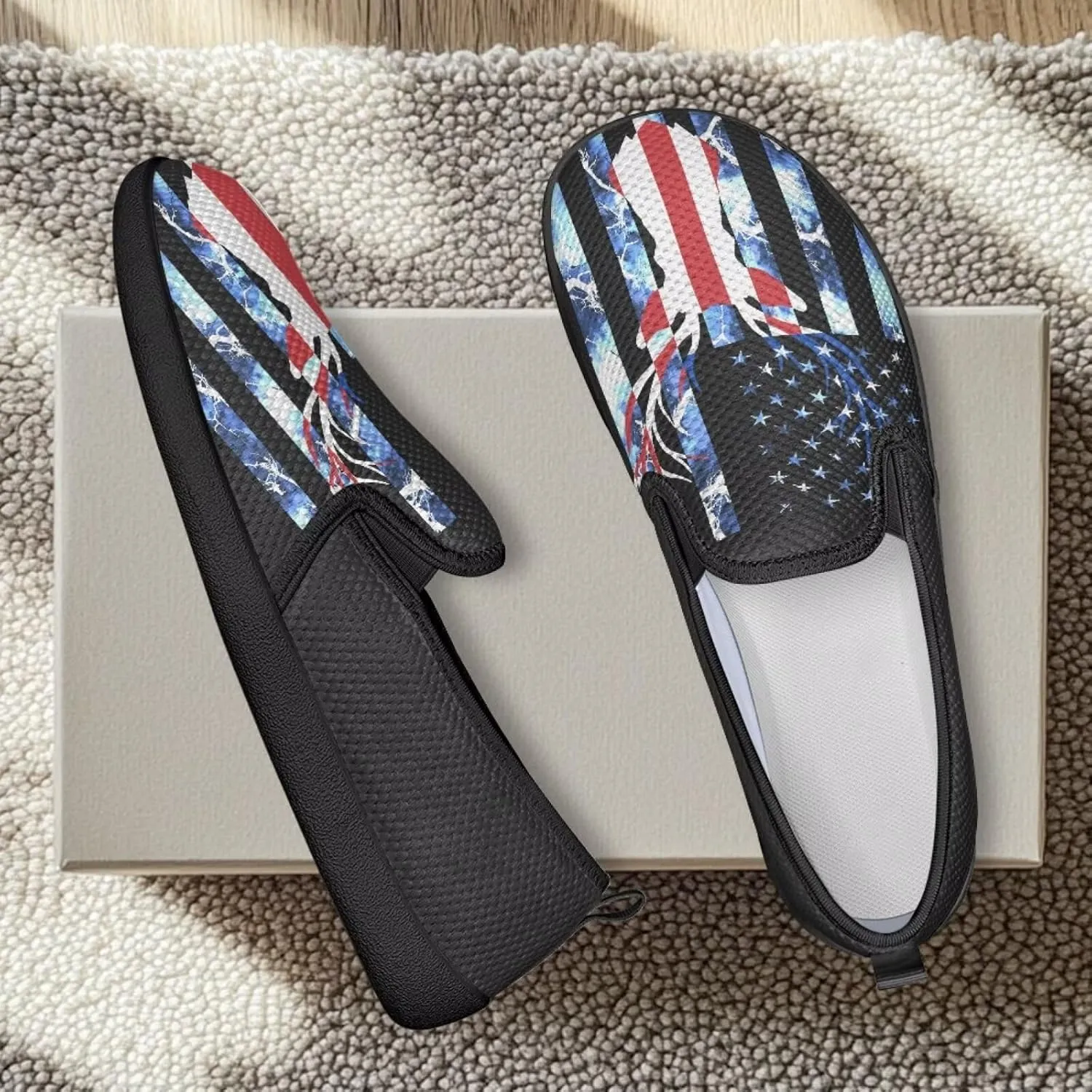 Jeiento American Flag Shoes Women's Slip-On Loafers Mesh Breathable Non Slip Lady Road Running Shoes Workout Sneakers