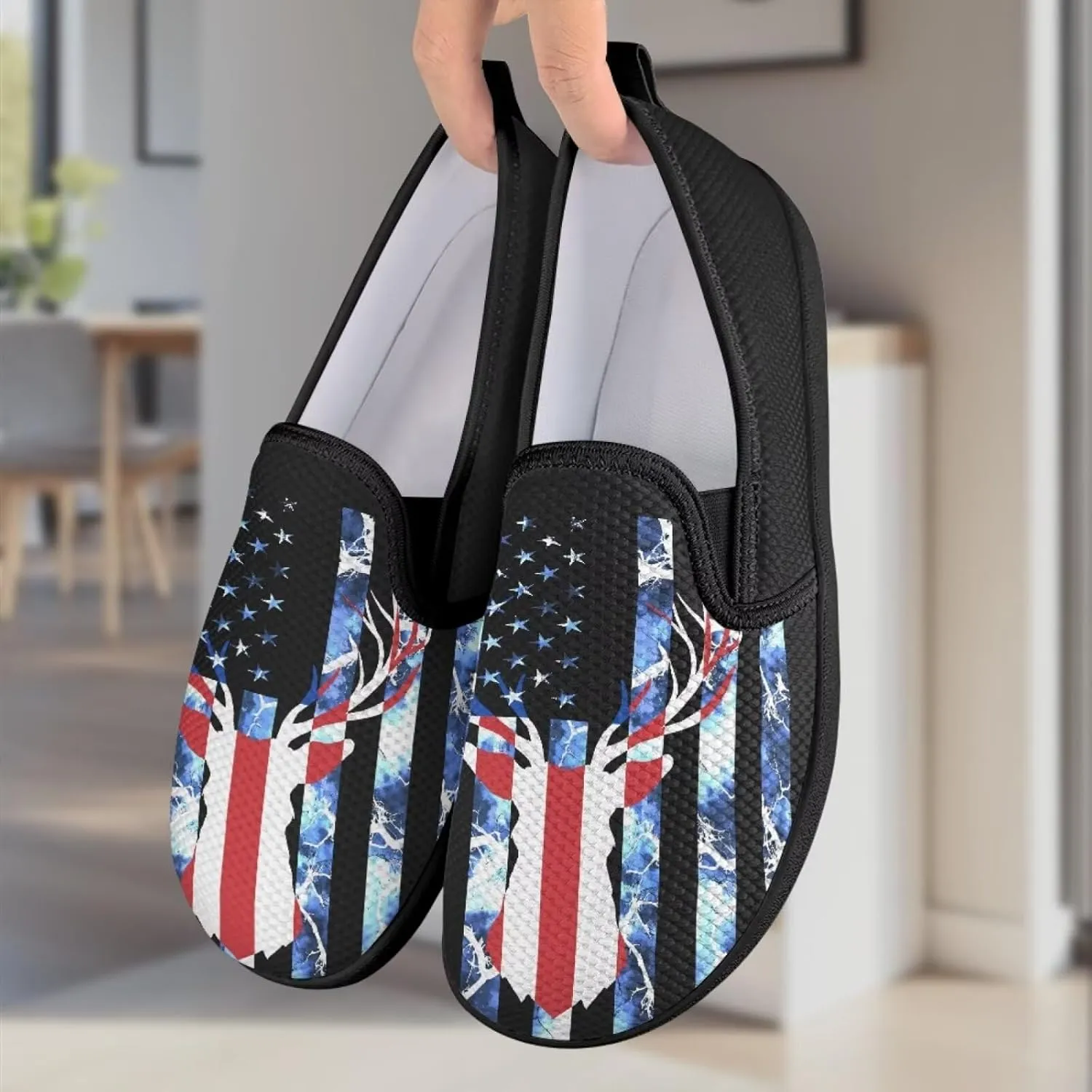 Jeiento American Flag Shoes Women's Slip-On Loafers Mesh Breathable Non Slip Lady Road Running Shoes Workout Sneakers