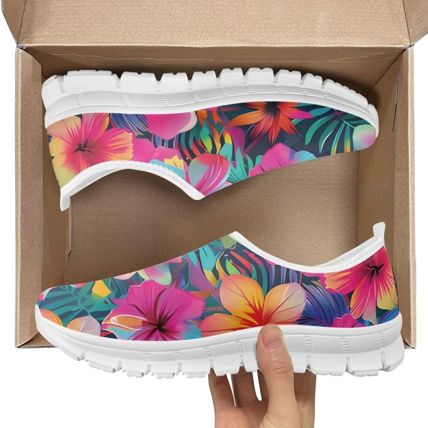 Jeiento Tropical Style Slip-On Loafers for Women Casual Shoes Outdoor Mesh Workout Sneakers