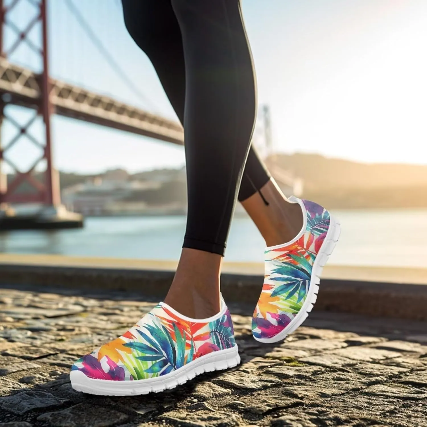 Jeiento Tropical Style Slip-On Loafers for Women Casual Shoes Outdoor Mesh Workout Sneakers
