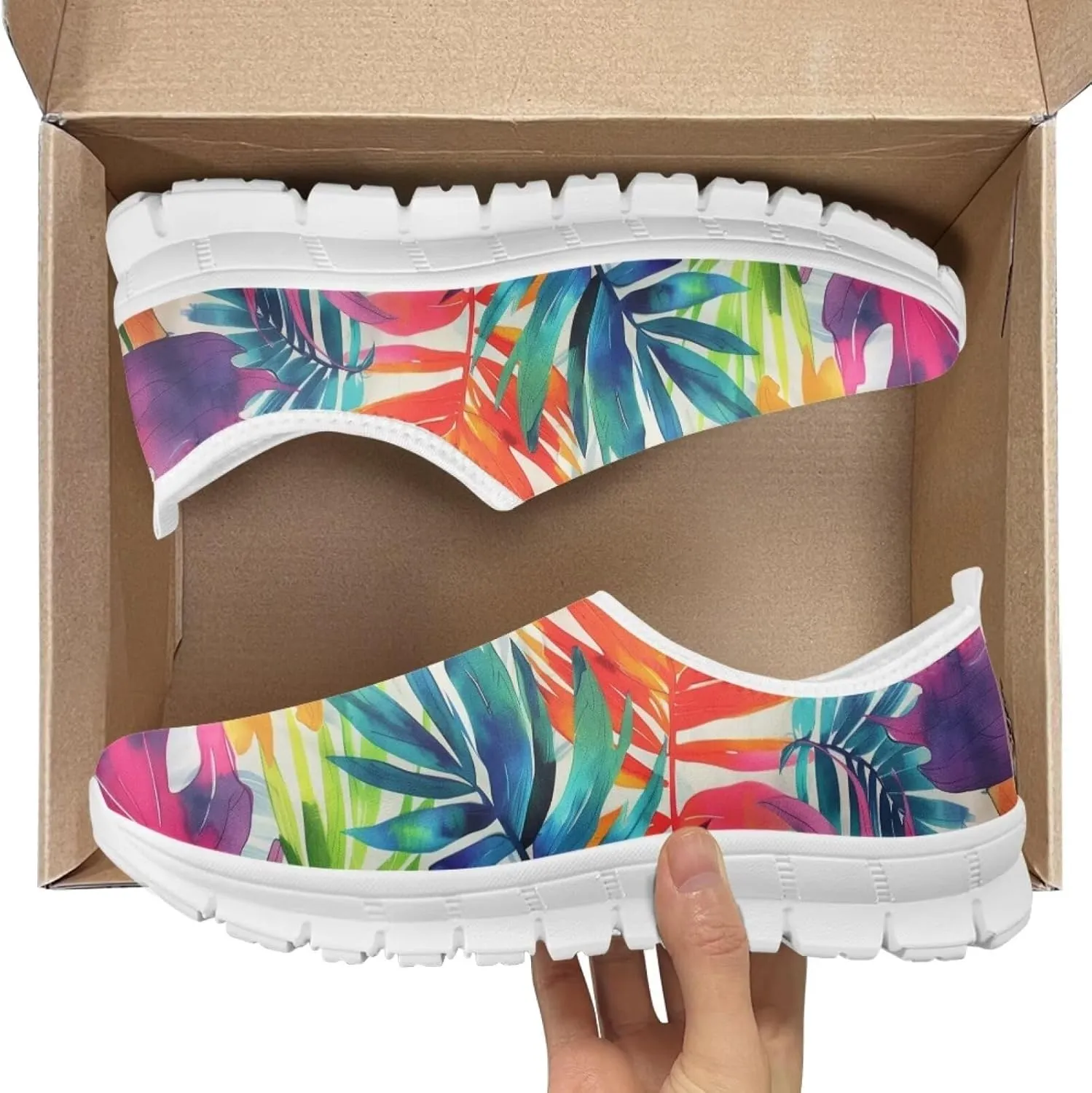 Jeiento Tropical Style Slip-On Loafers for Women Casual Shoes Outdoor Mesh Workout Sneakers