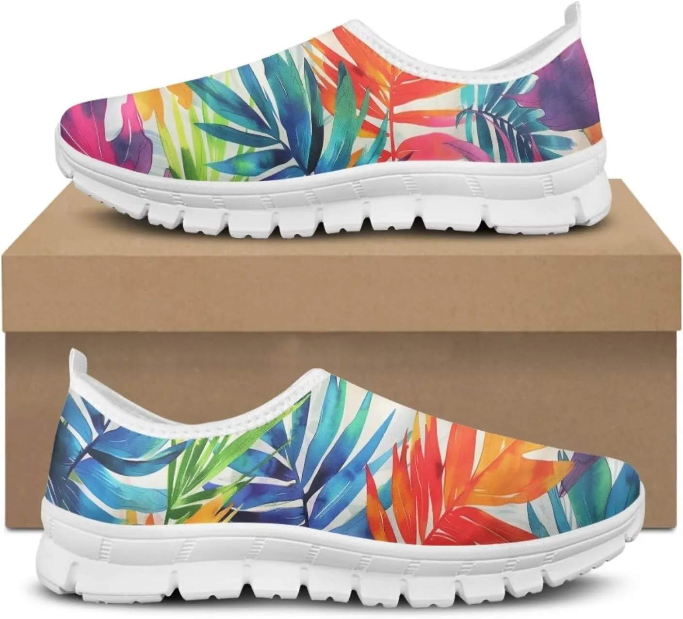 Jeiento Tropical Style Slip-On Loafers for Women Casual Shoes Outdoor Mesh Workout Sneakers