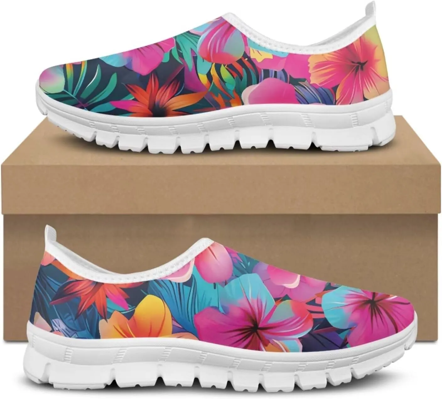 Jeiento Tropical Style Slip-On Loafers for Women Casual Shoes Outdoor Mesh Workout Sneakers