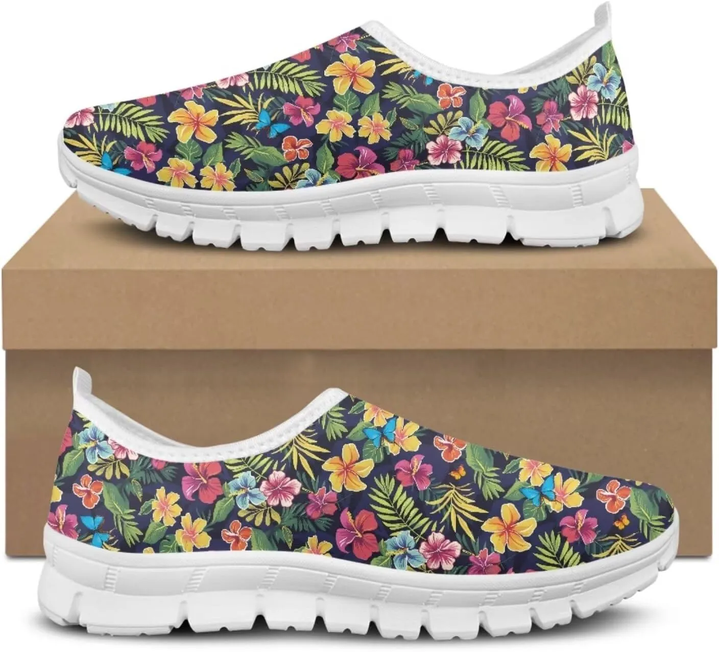 Jeiento Tropical Style Slip-On Loafers for Women Casual Shoes Outdoor Mesh Workout Sneakers