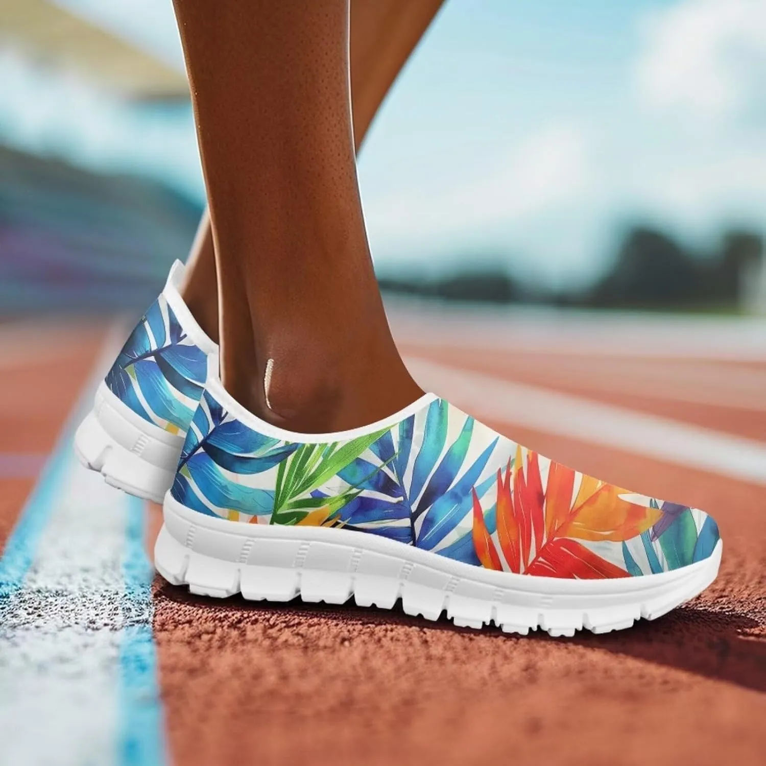 Jeiento Tropical Style Slip-On Loafers for Women Casual Shoes Outdoor Mesh Workout Sneakers
