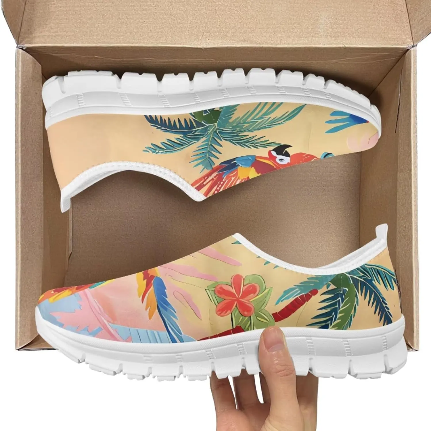 Jeiento Tropical Style Slip-On Loafers for Women Casual Shoes Outdoor Mesh Workout Sneakers