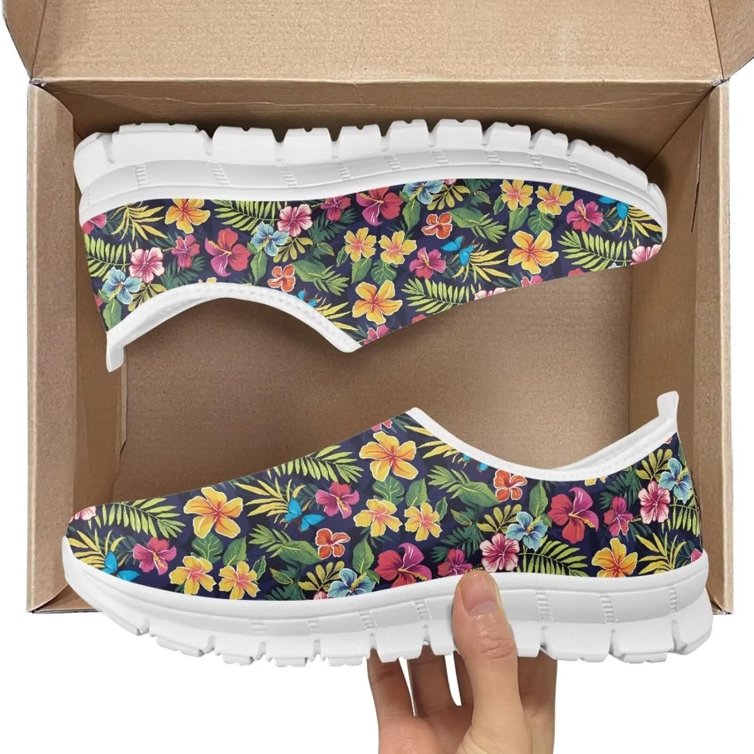 Jeiento Tropical Style Slip-On Loafers for Women Casual Shoes Outdoor Mesh Workout Sneakers